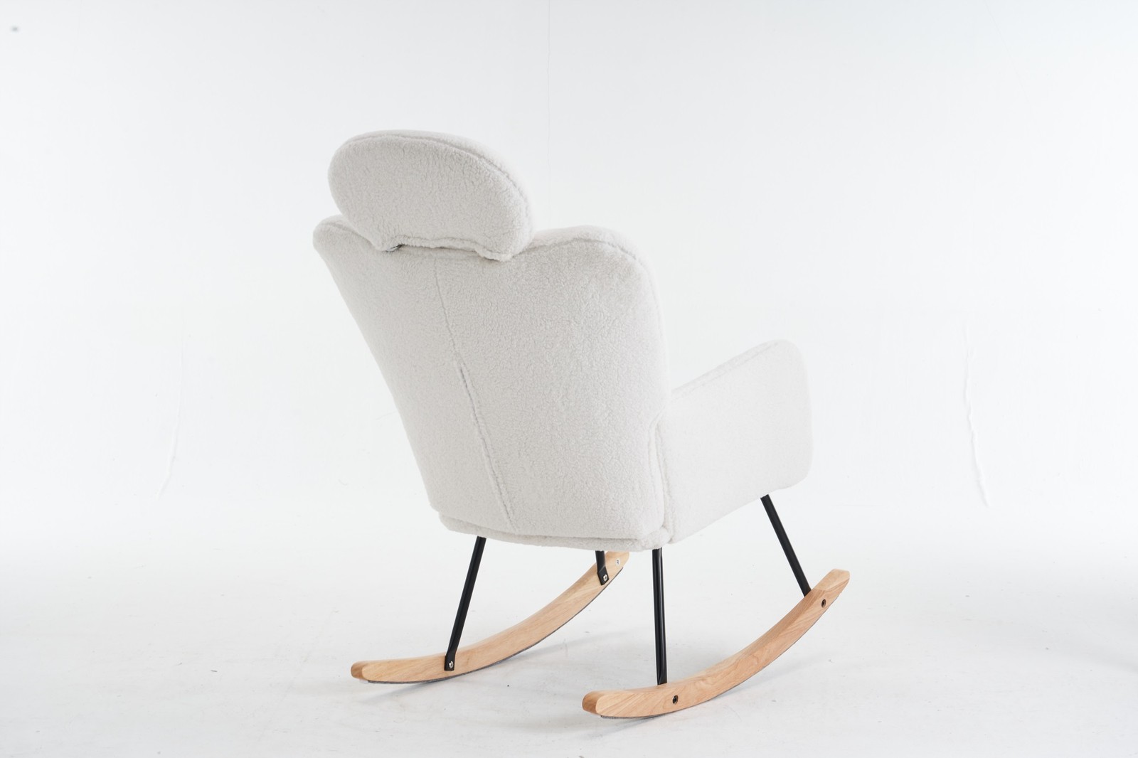 Plush Upholstered Teddy Fabric Rocking Glider Chair with High Backrest & Pillow