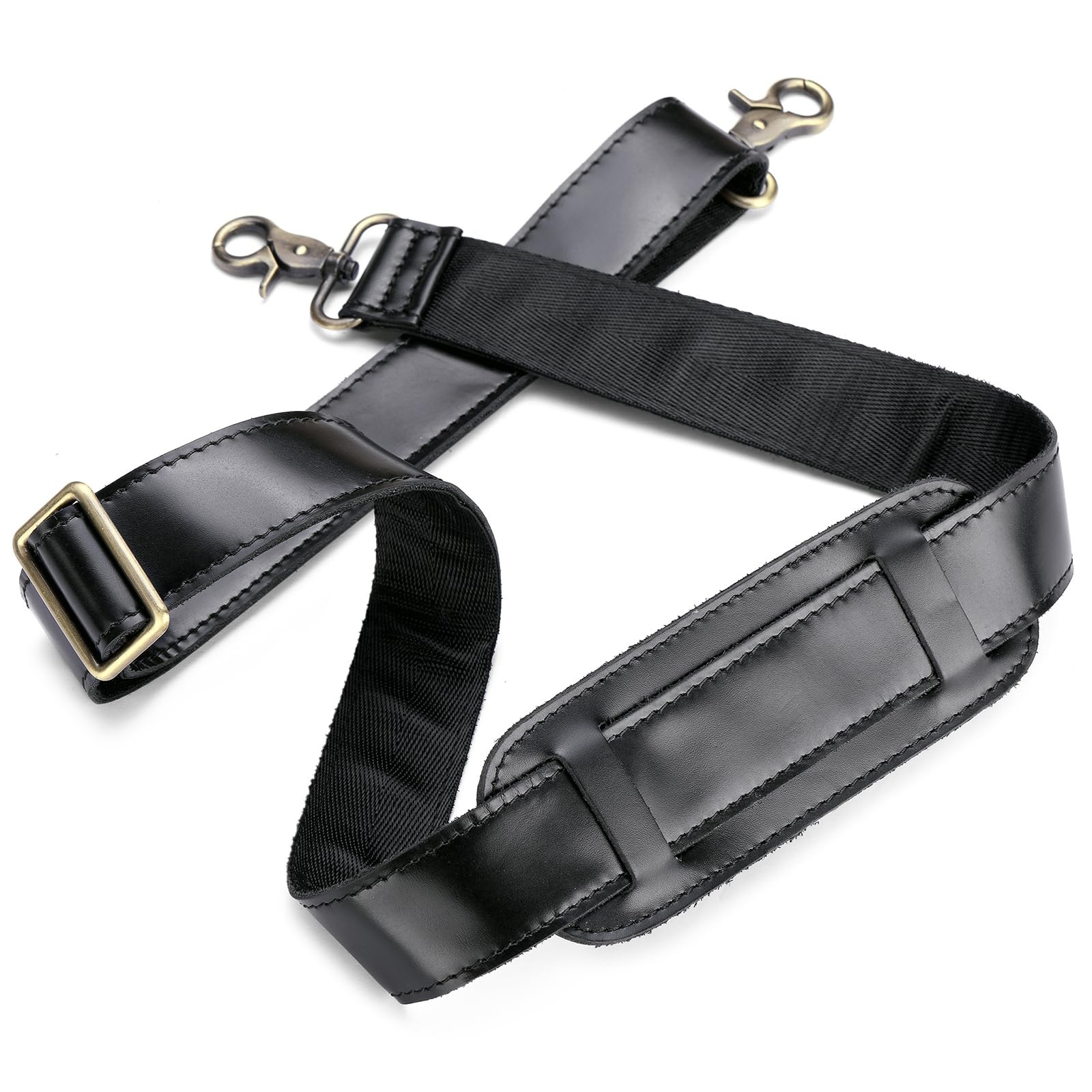 Enwaen Black Leather Bag Strap Replacement - Adjustable Shoulder Large,
