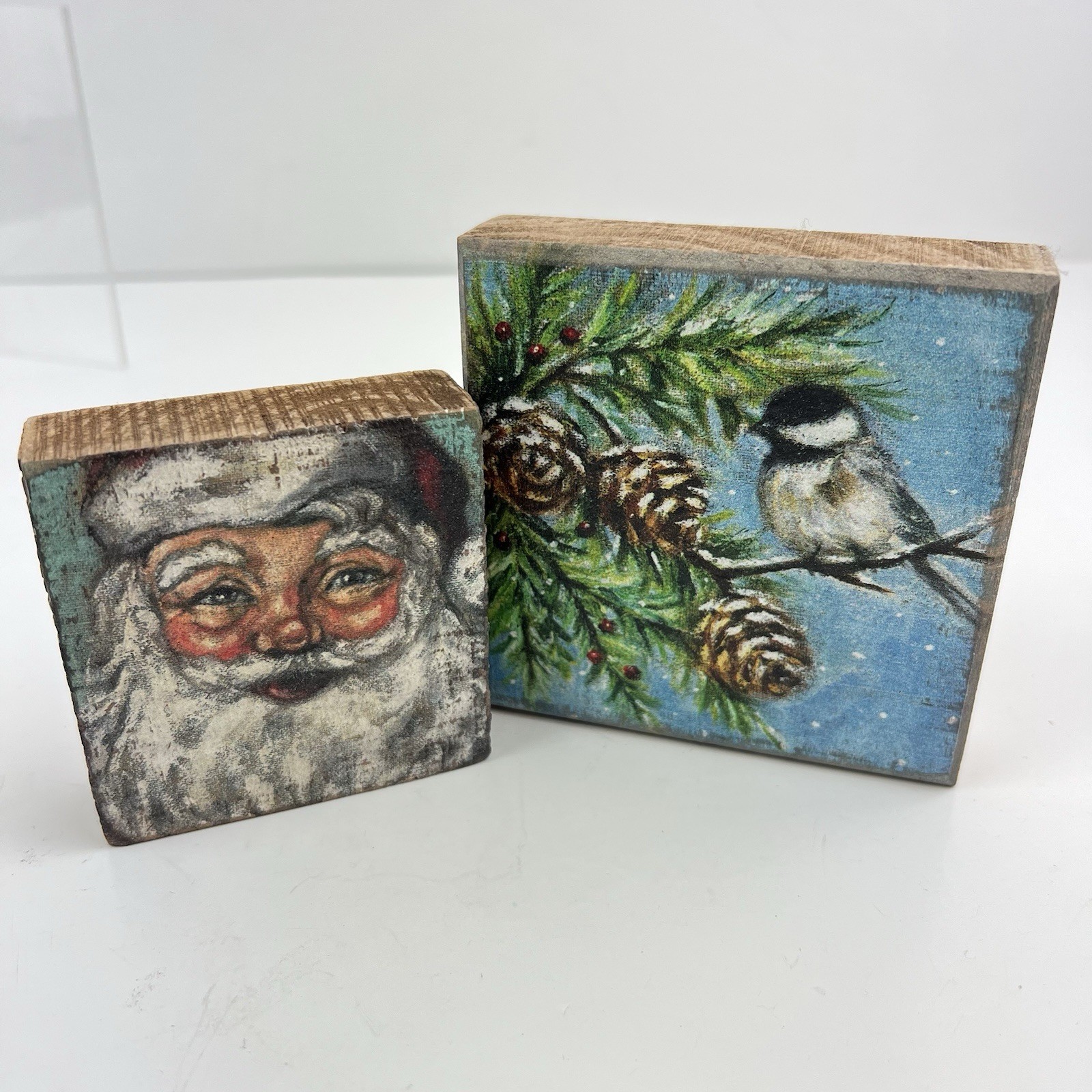 Primitives by Kathy Nordic Box Christmas Wooden Art Santa Bird 4x4 3x3