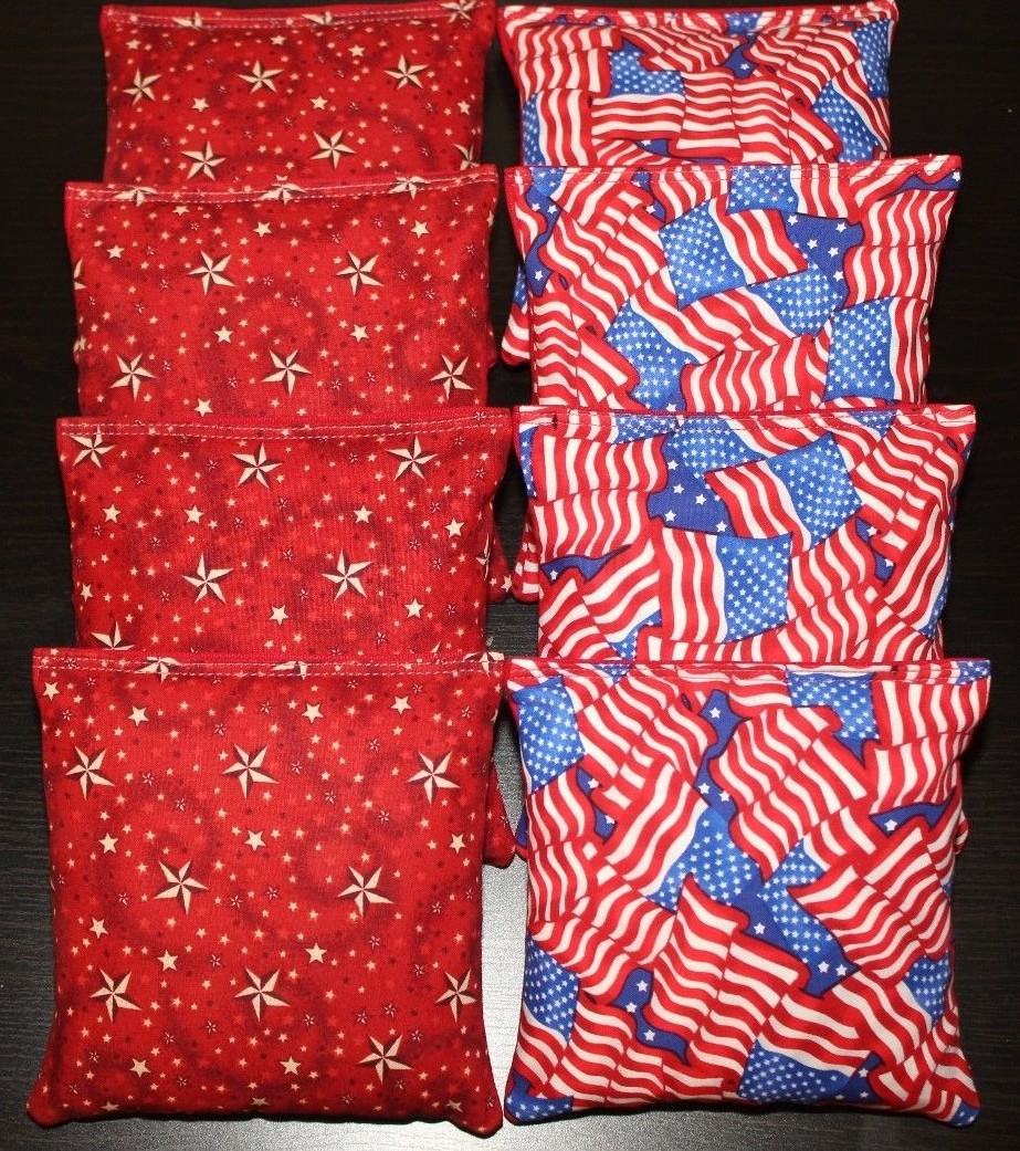 Patriotic AMERICAN STARS Blue & Red Cornhole Bean Bags ACA Regulation Quality!!