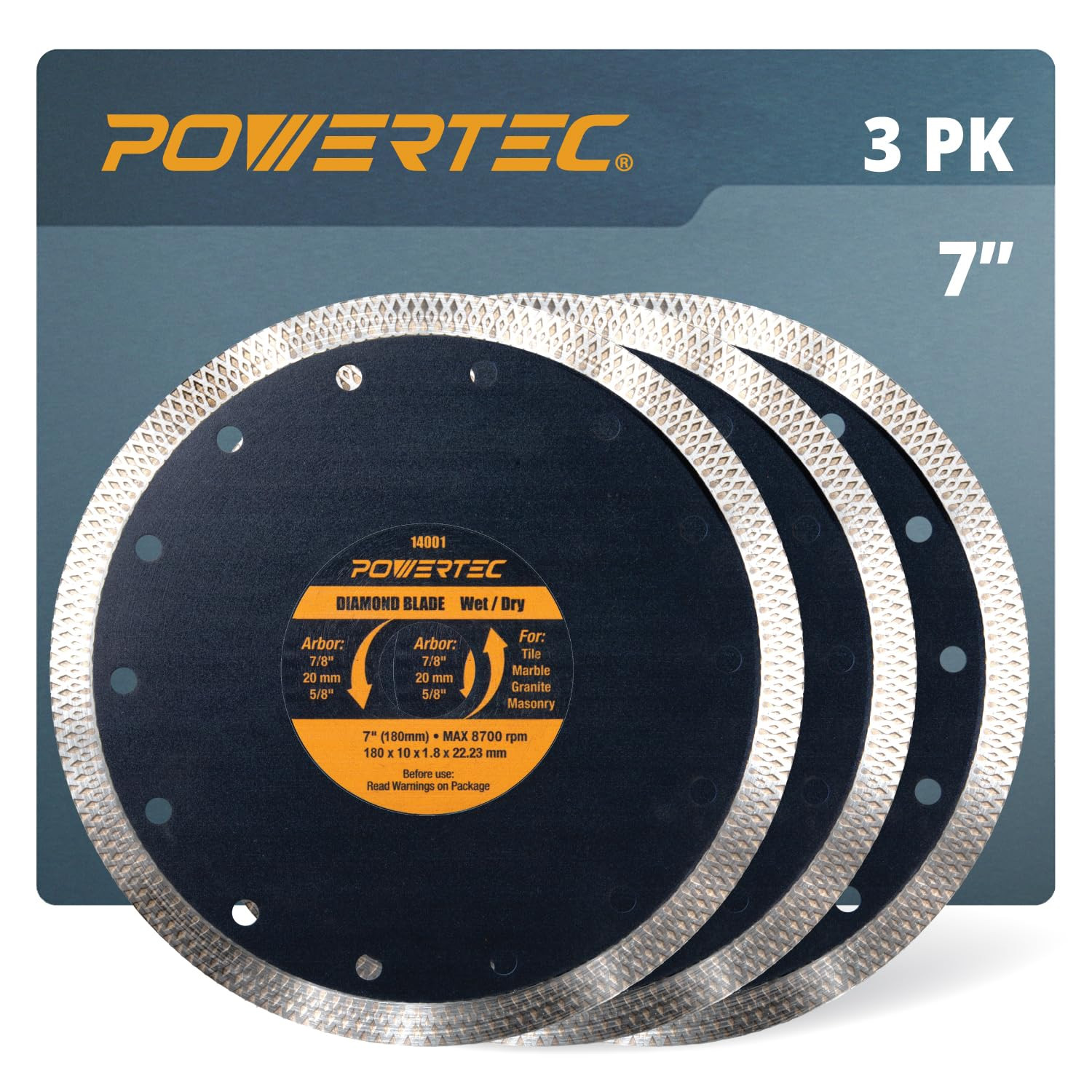 7 Inch Diamond Saw Blades for Wet Tile Saw 3 Pack, Super Thin Turbo Mesh Rim Til
