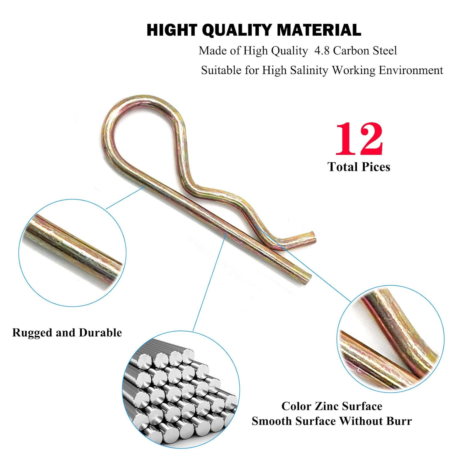 12 Pcs Heavy Duty Hitch Pins Clip R Clips Spring Retaining Wire Hair Pins Cotter