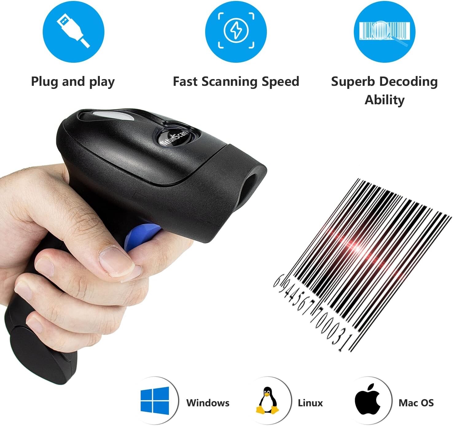 ☢️ NetumScan Portable Automatic Wireless Barcode Scanner with Stand NSL68LS-V ☢️