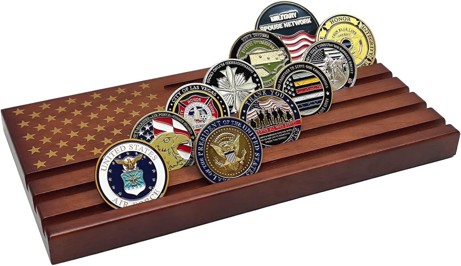 Challenge Coin Display Wooden Army Collectible Coins Holder 6 Row Display