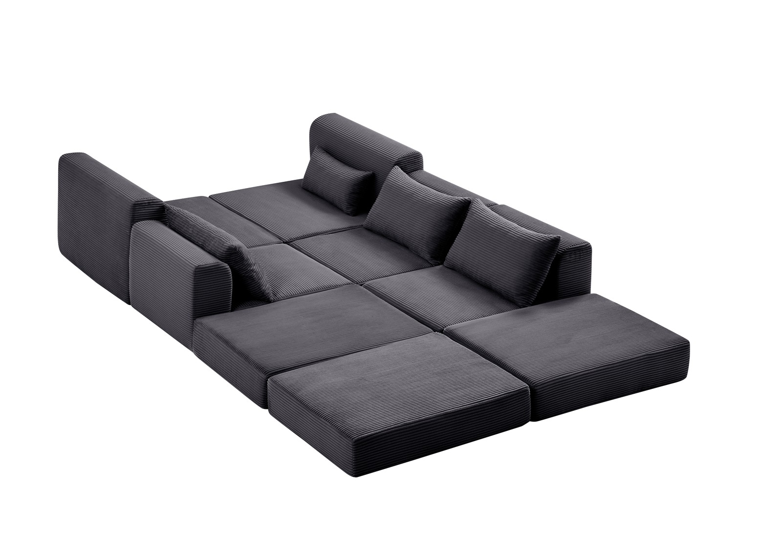 Upholstered Sectional Sofa 100" L-Shaped Corduroy Grey Modular