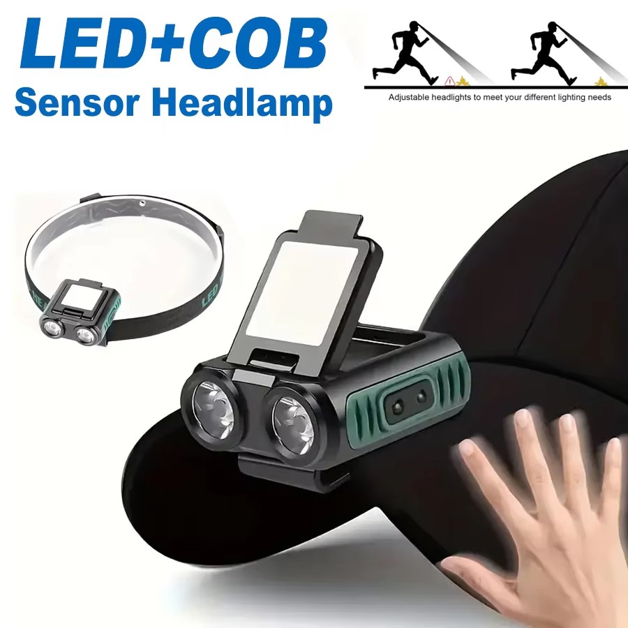 Headlamp Sensor Led Cob Usb Rechargeable Head Flashlight Built-in Battery New