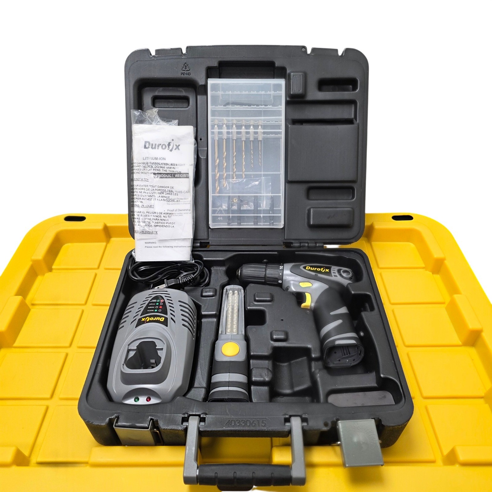 Durofix 12V Cordless Li-Ion Drill Driver LED Light Kit Charger Case AS IS