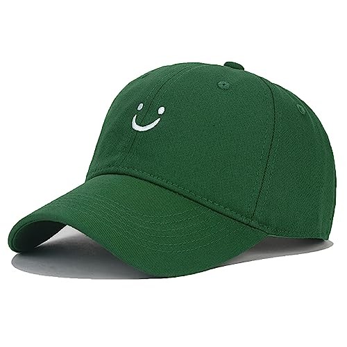 Smile Face Baseball Cap for Women Men Adjustable Low Profile One Size Green