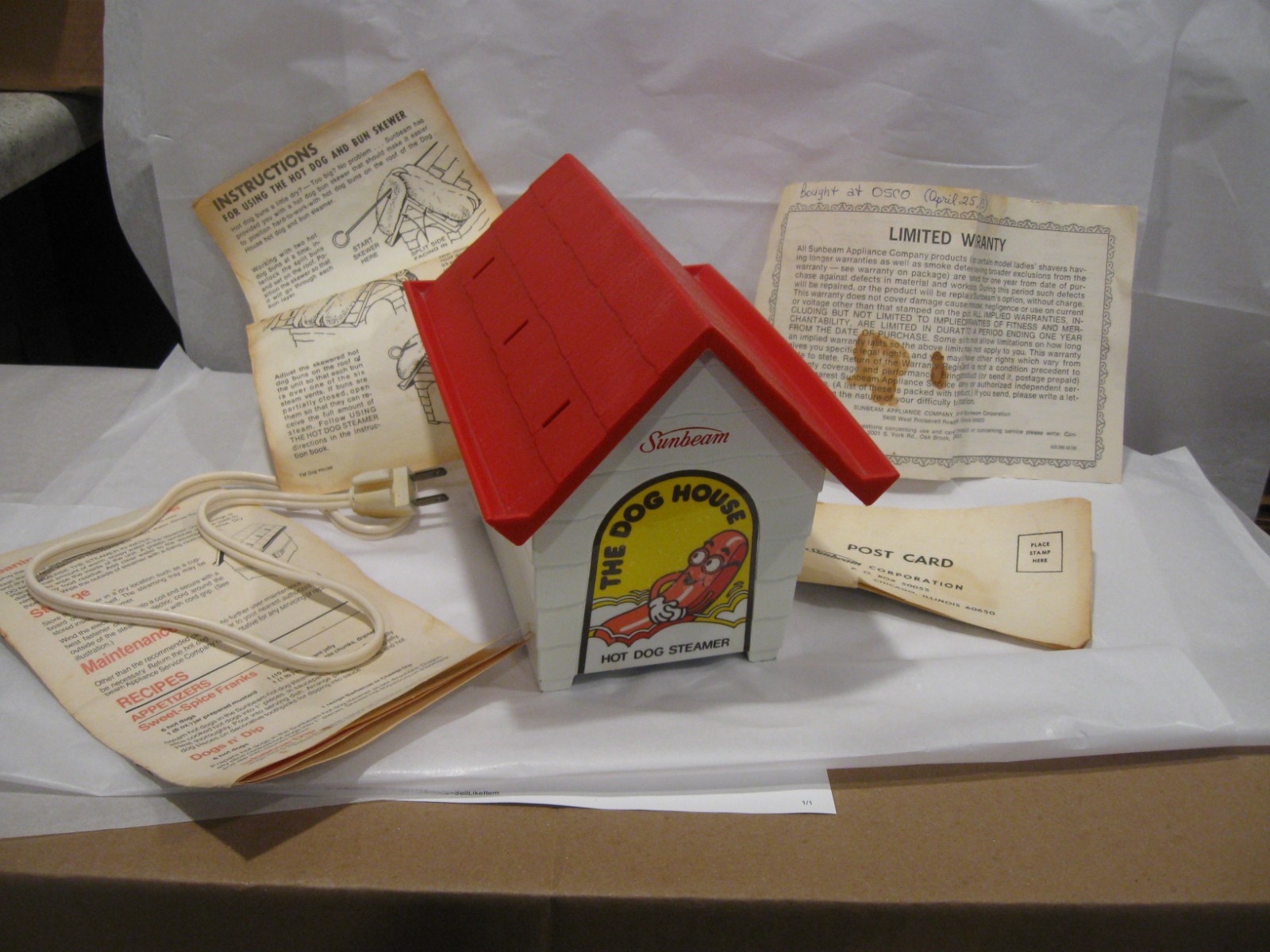 Vtg Sunbeam "THE DOG HOUSE" Hot Dog Steamer Kitchen Appliance WORKING FAMILY FUN
