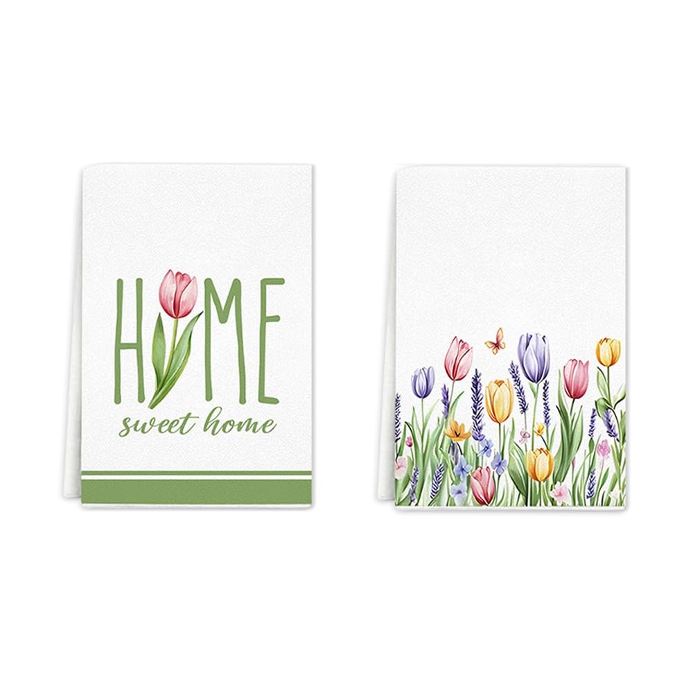 Spring Tulip Flowers Dish Towels KitchenTowels, 16x24 inch Floral Hand Towels...