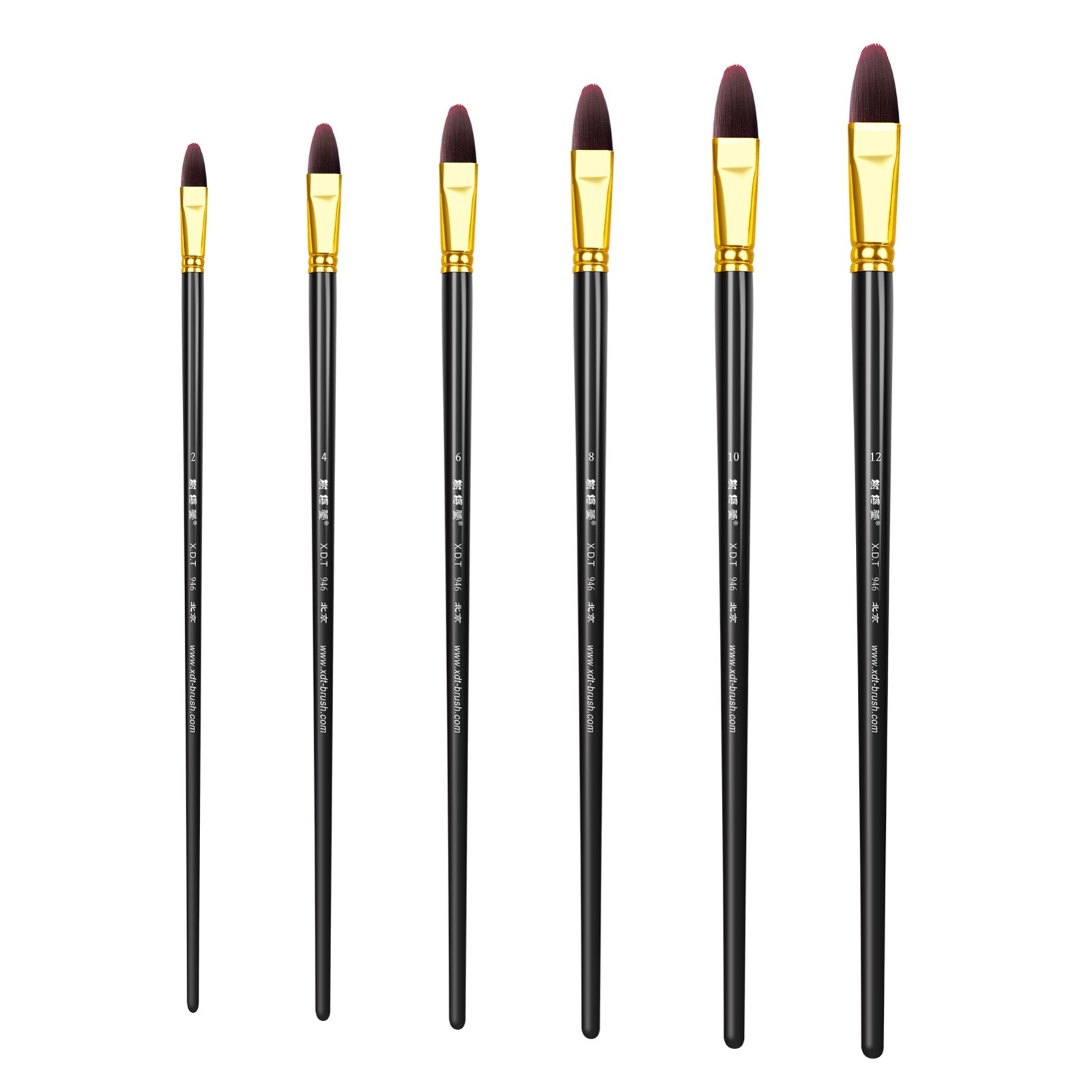 XDT#946 Filbert Art Brush 6Pc #2#4#6#8#10#12 PremiumNylon Acrylic Oil Watercolor