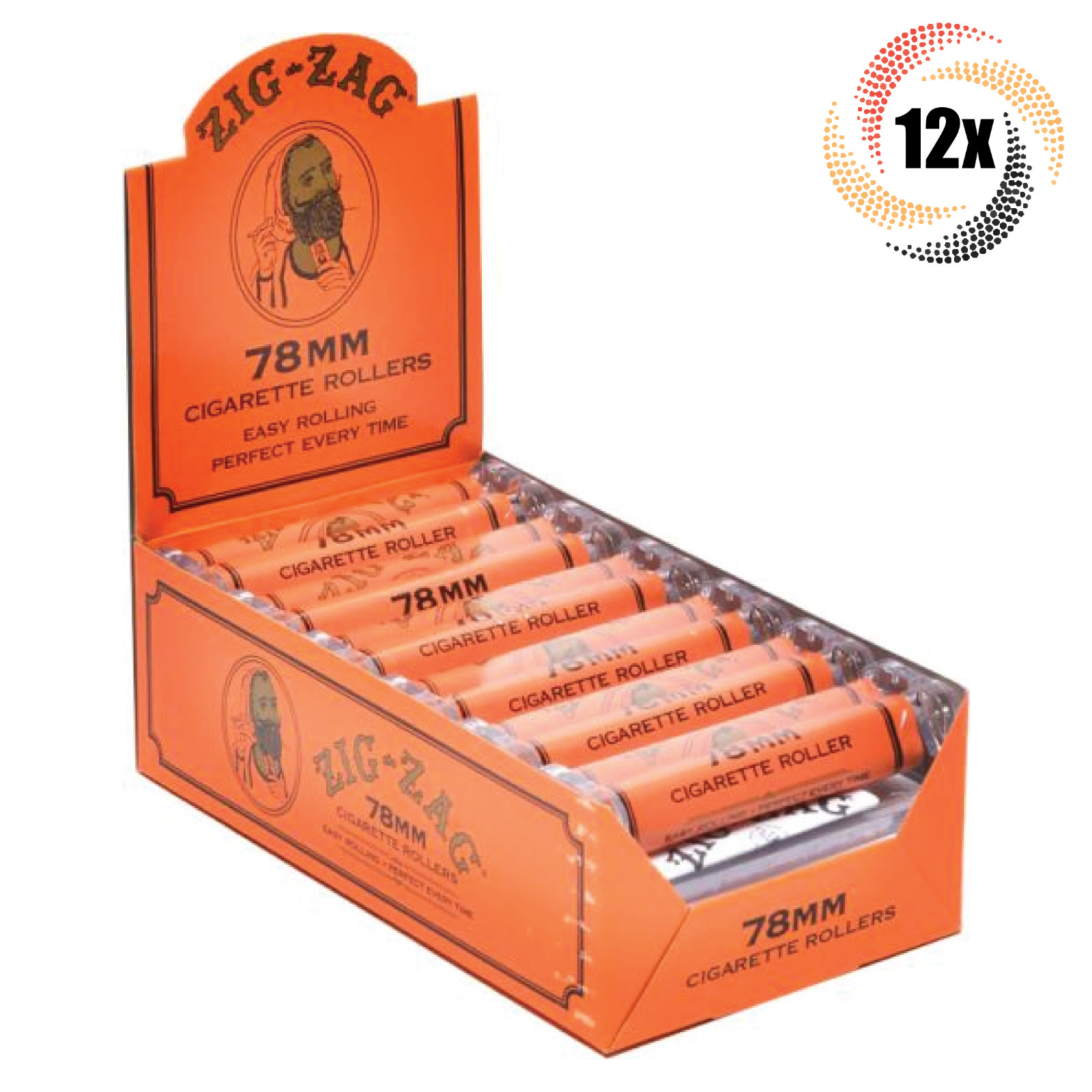 Full Box 12x Rollers Zig Zag Orange Roller Machine | 78MM | + 2 Rolling Tubes!