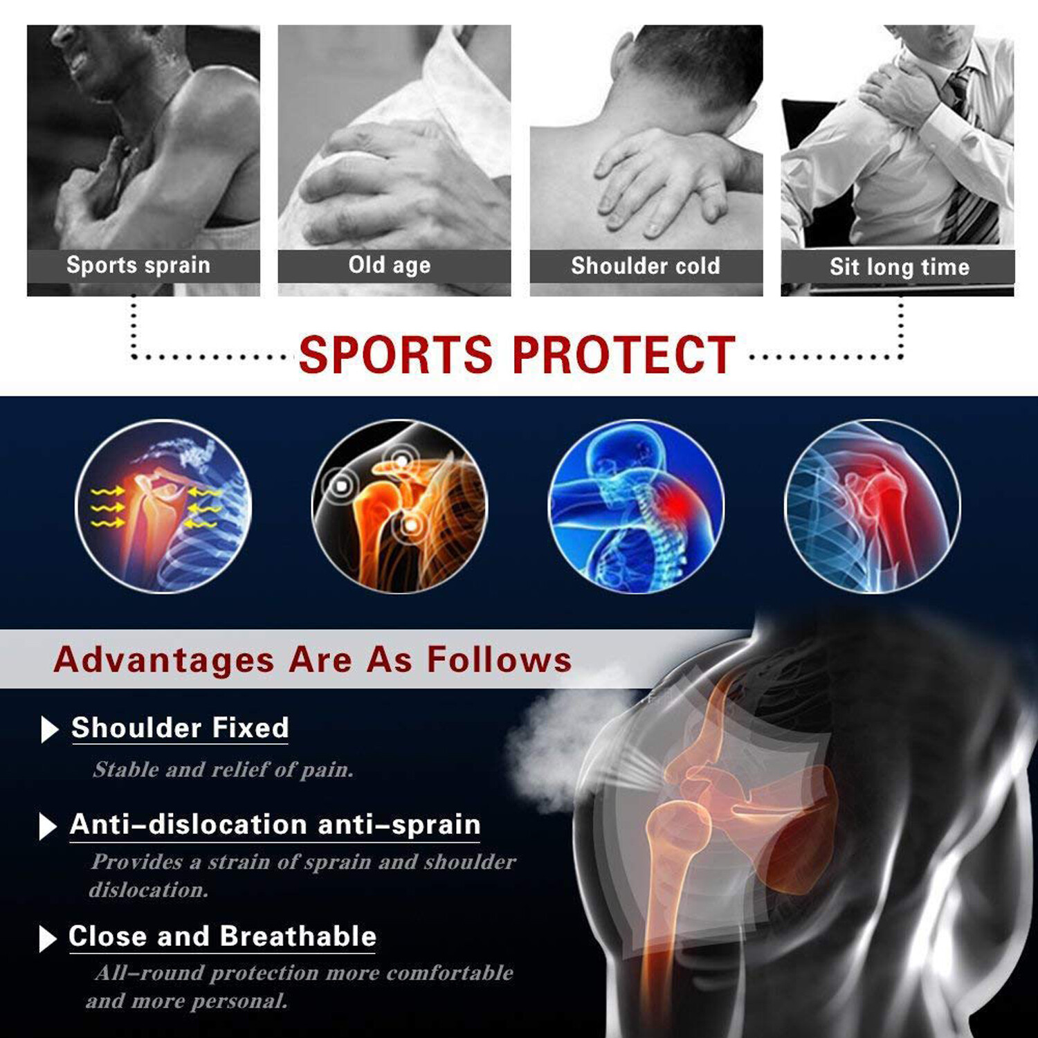 Shoulder Brace Support Compression Sleeve Torn Rotator Cuff Joint Pain Relief