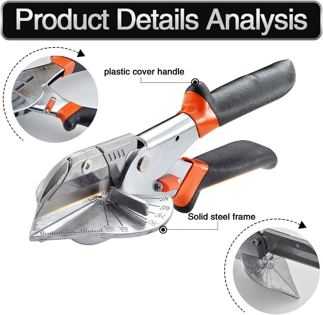 45° - 135° Angle Miter Shear Cutter, Multi-Function Trunking Scissors, Quarter