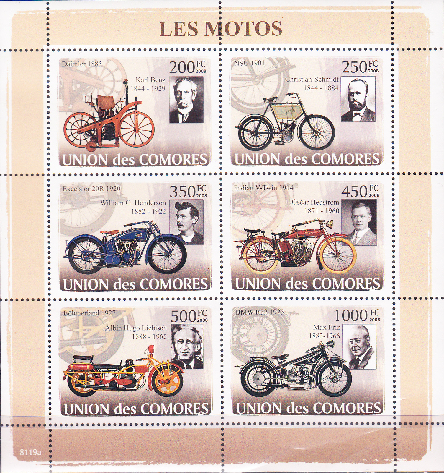 W COMORO 1031 MOTORCYCLES PERFORATED MINI SHEET