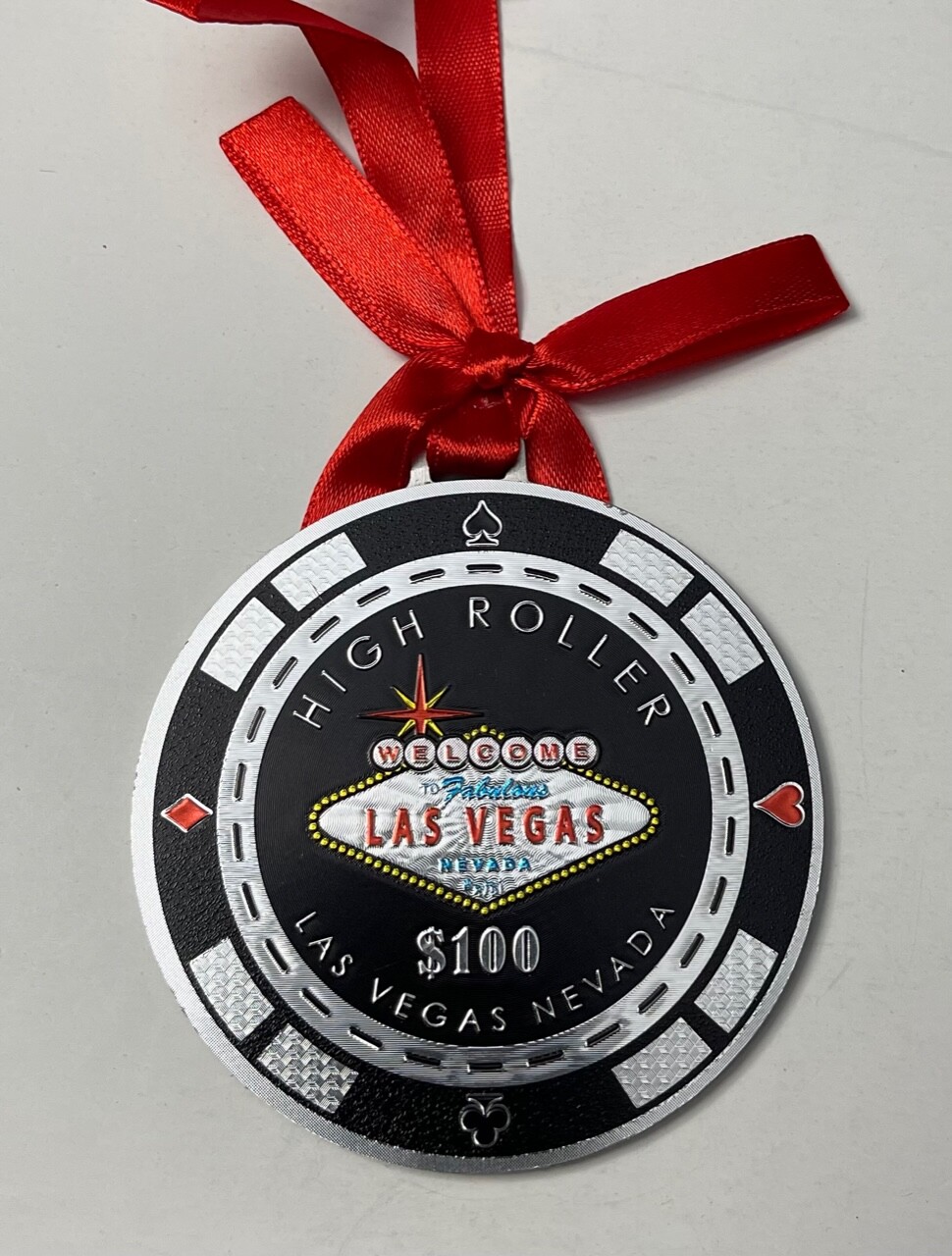 Las Vegas Sign Strip $100 Casino Chip Holiday Hanging Ornament Black High Roller