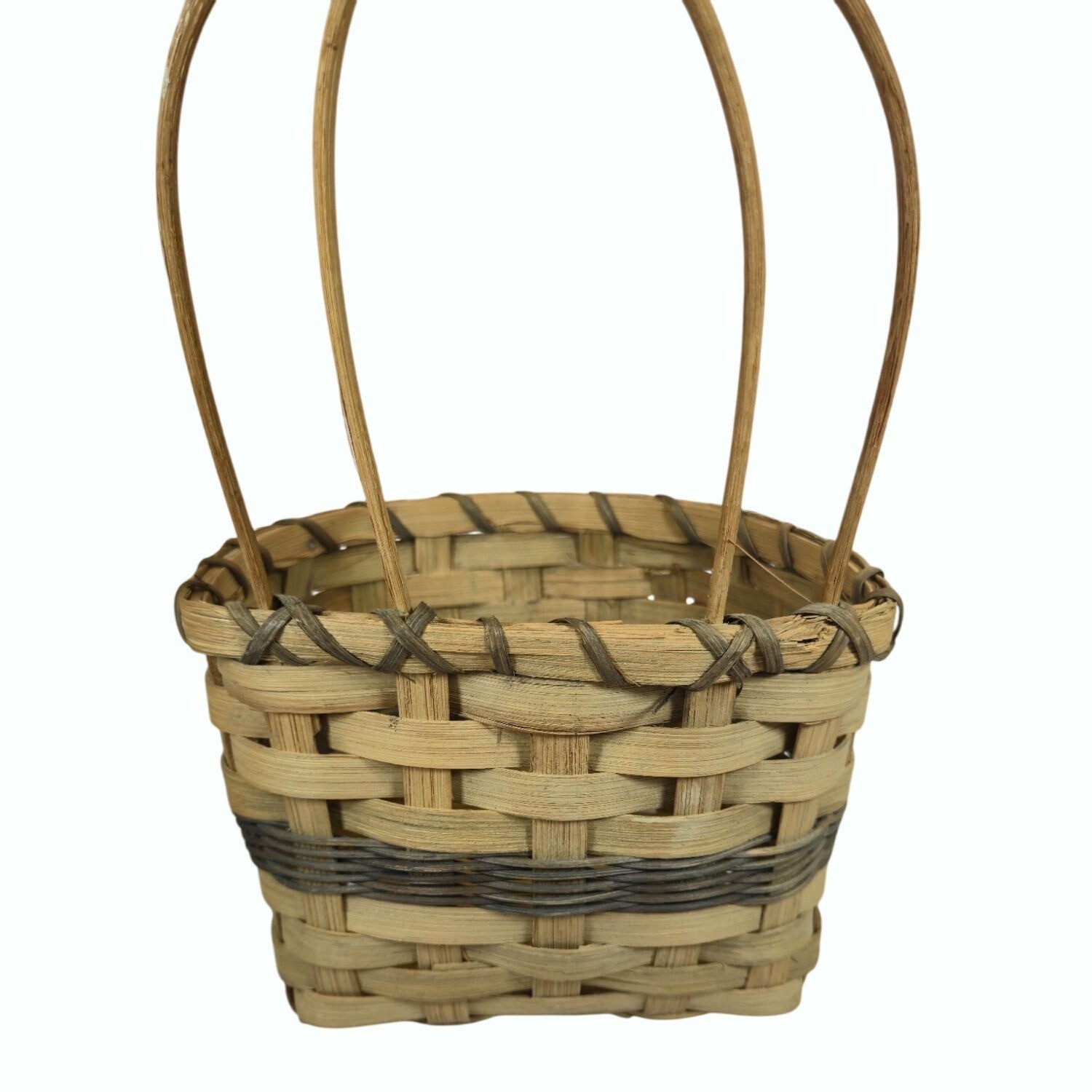 Handcrafted Woven Bow Basket Double Arch Handle Natural Rustic Storage decor