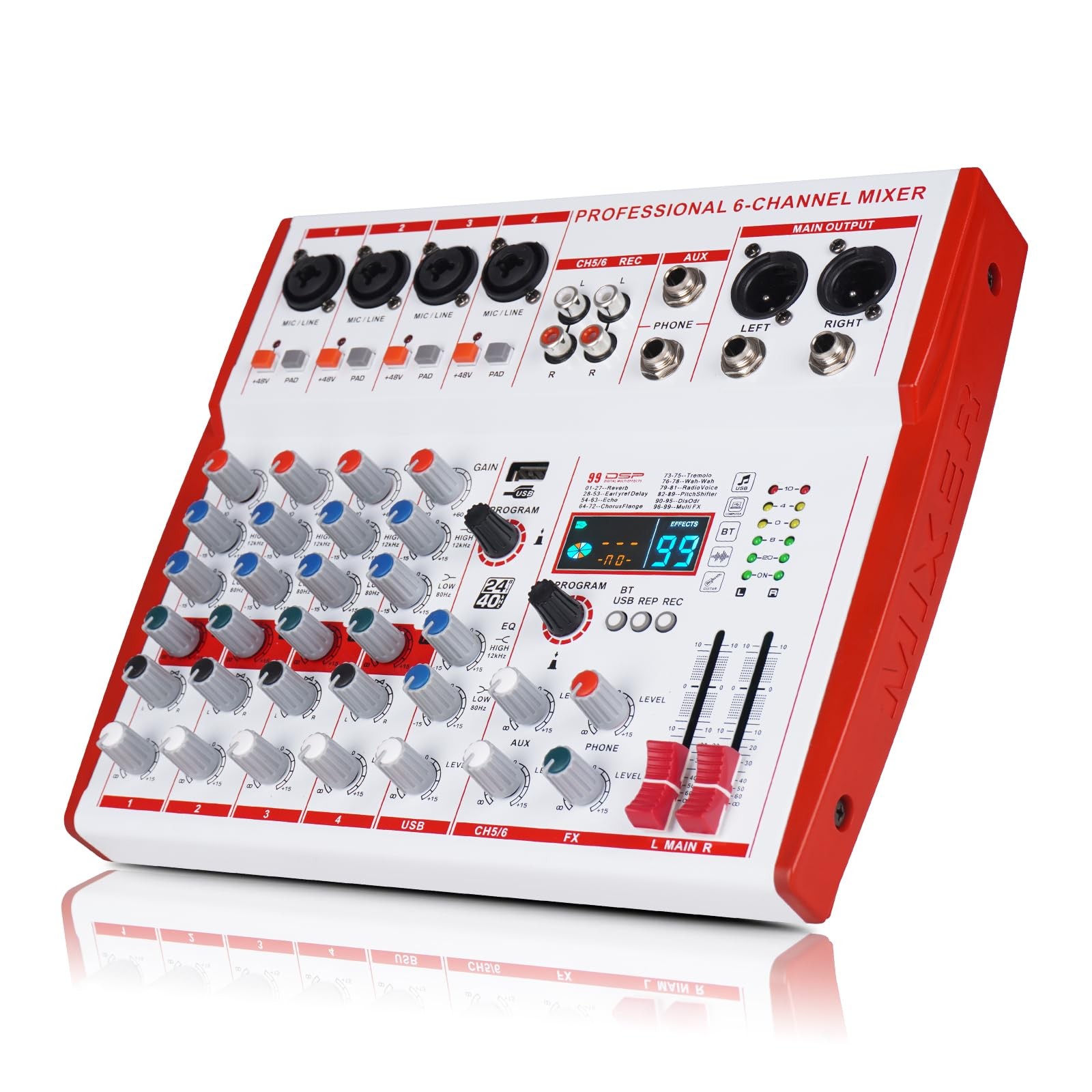 Yamnweo MW-6 White 6 Channel Professional DJ Audio Mixer, Portable...