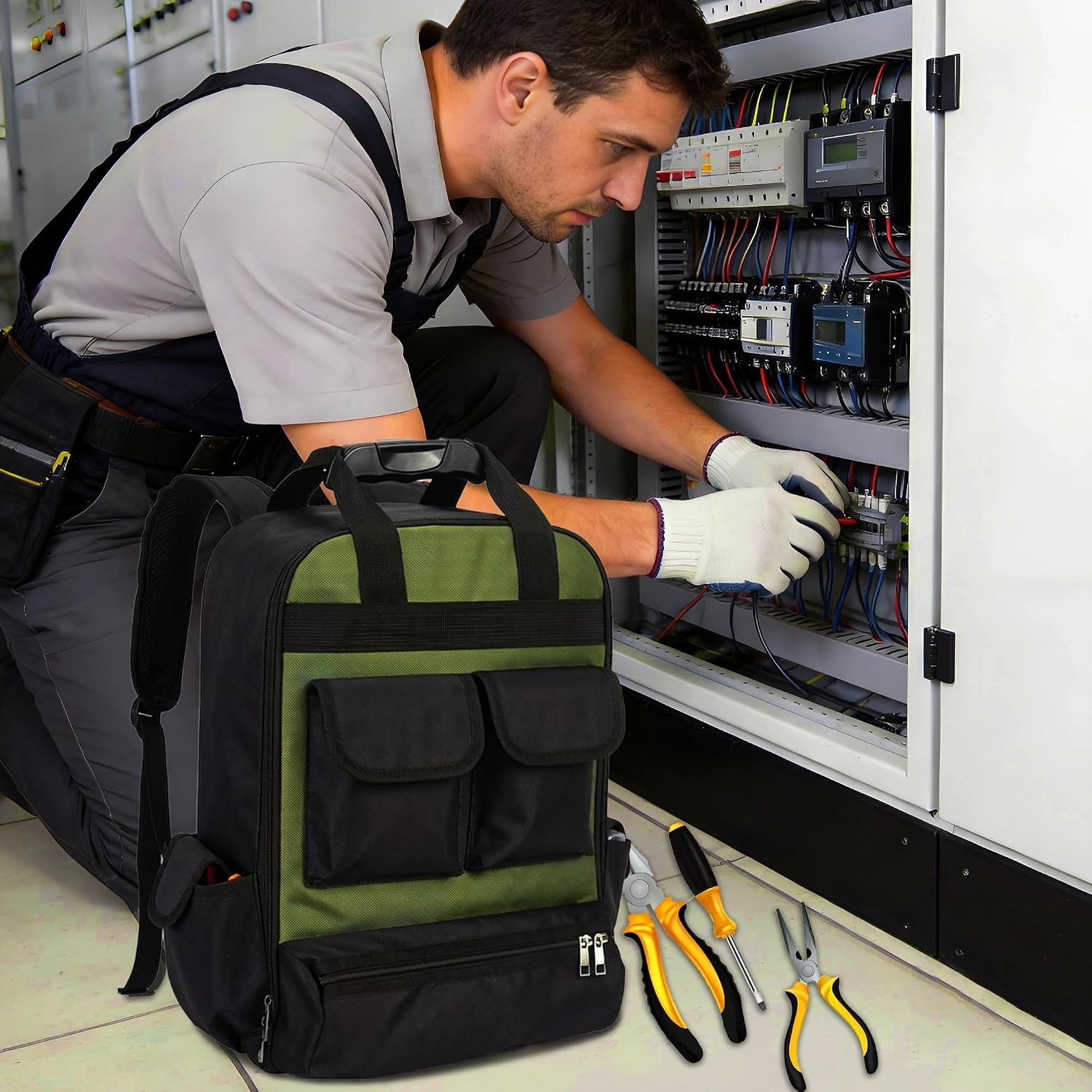 Tool Backpack Large Empty Tool Bag Waterproof Hard Bottom Laptop Storage