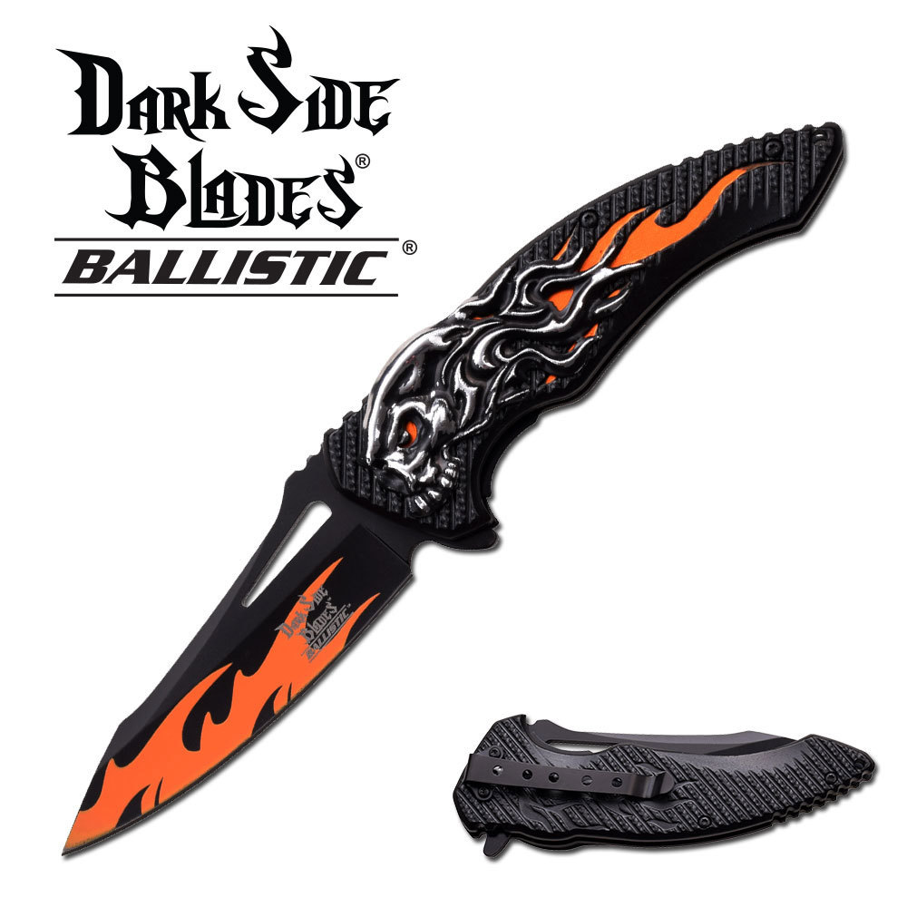DARK SIDE BLADES DS-A034OR SPRING ASSISTED KNIFE W/ ORANGE FLAME  NIB
