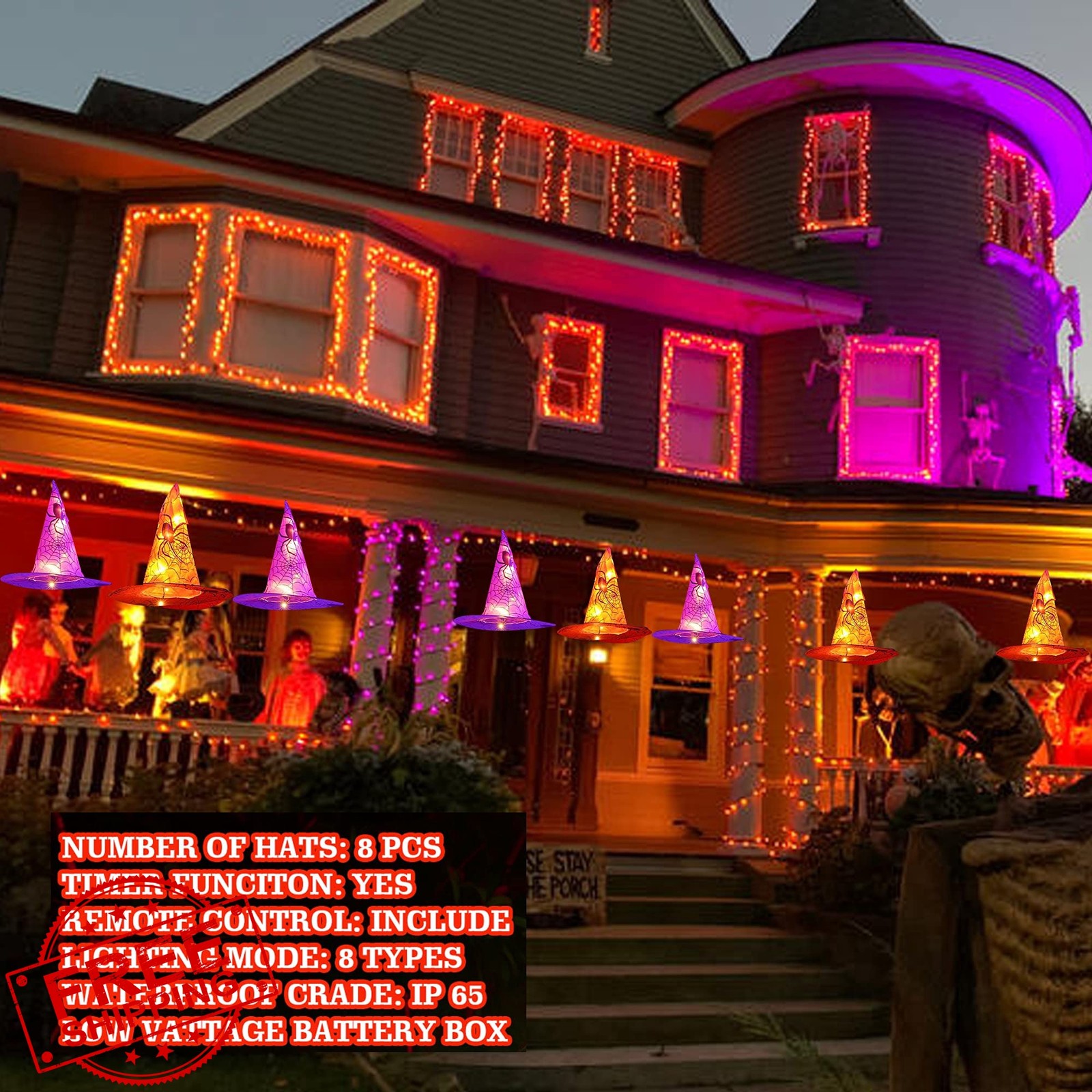 Dazzle Bright 8 Witch Hat String Lights