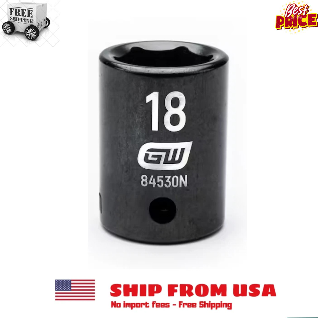 1/2 In. Drive 6 Point Metric Standard Impact Socket 18 Mm