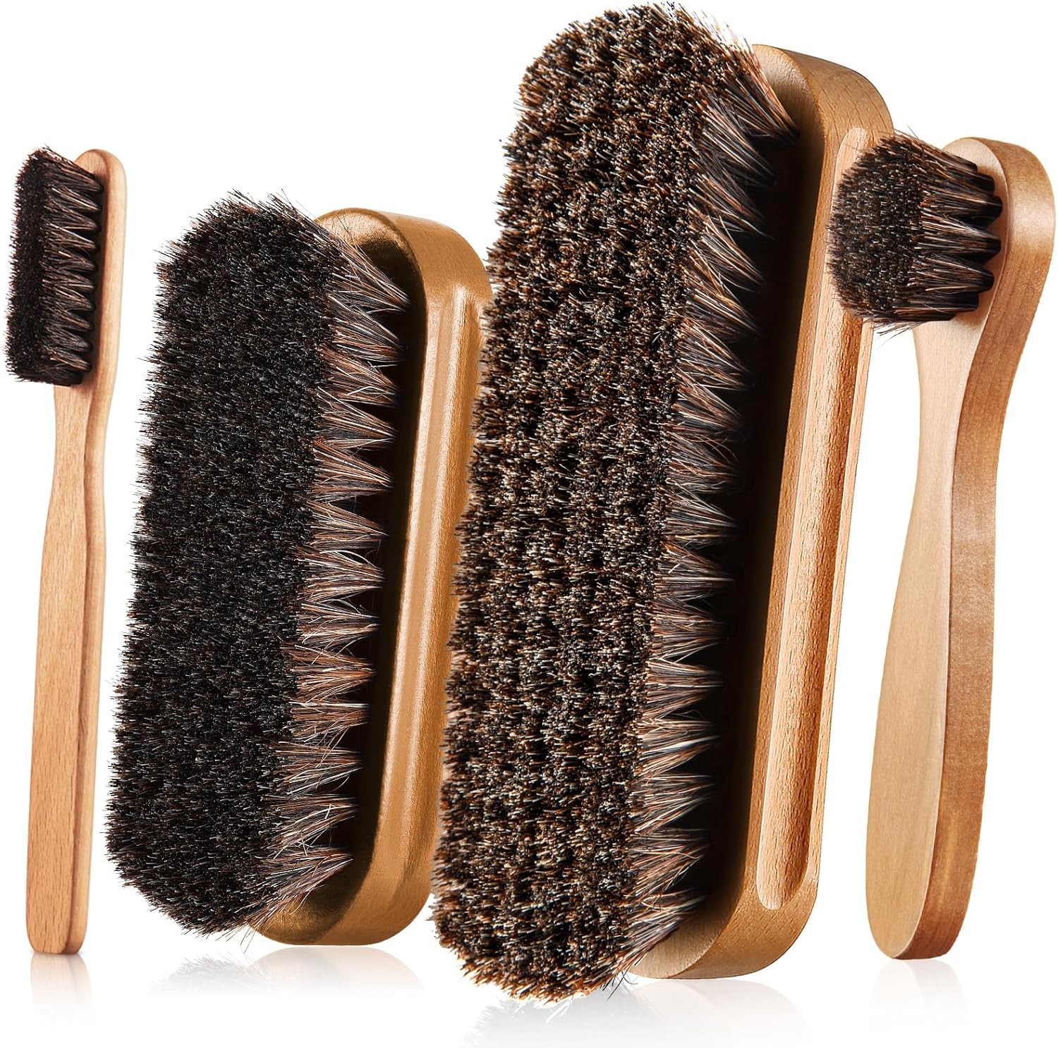 4 Pcs Horsehair Shine Shoes Brush Kit Polish Dauber Applicators Cleaning Leather