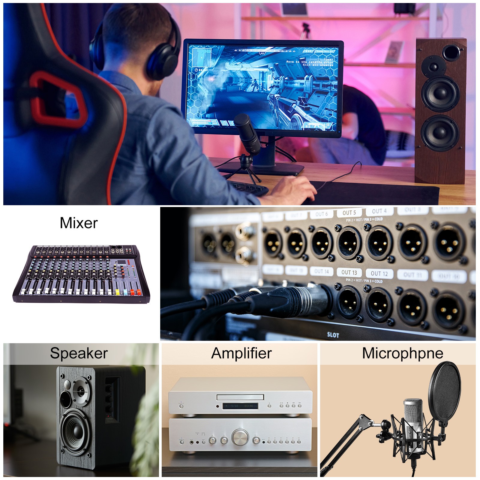 6pcs XLR Cables 1.2ft 21AWG Microphone Cables Nylon Braided Speaker Patch Cables