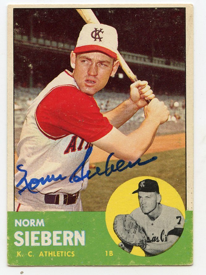 NORM SIEBERN Signed 1963 Topps #430 Athletics A's  Guaranteed Authentic KOA