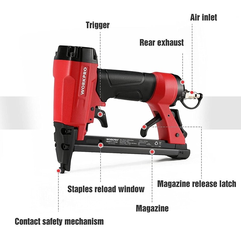 WORKPRO Pneumatic 20 Gauge Staple Gun T50 Upholstery Stapler With/1260PC Staples