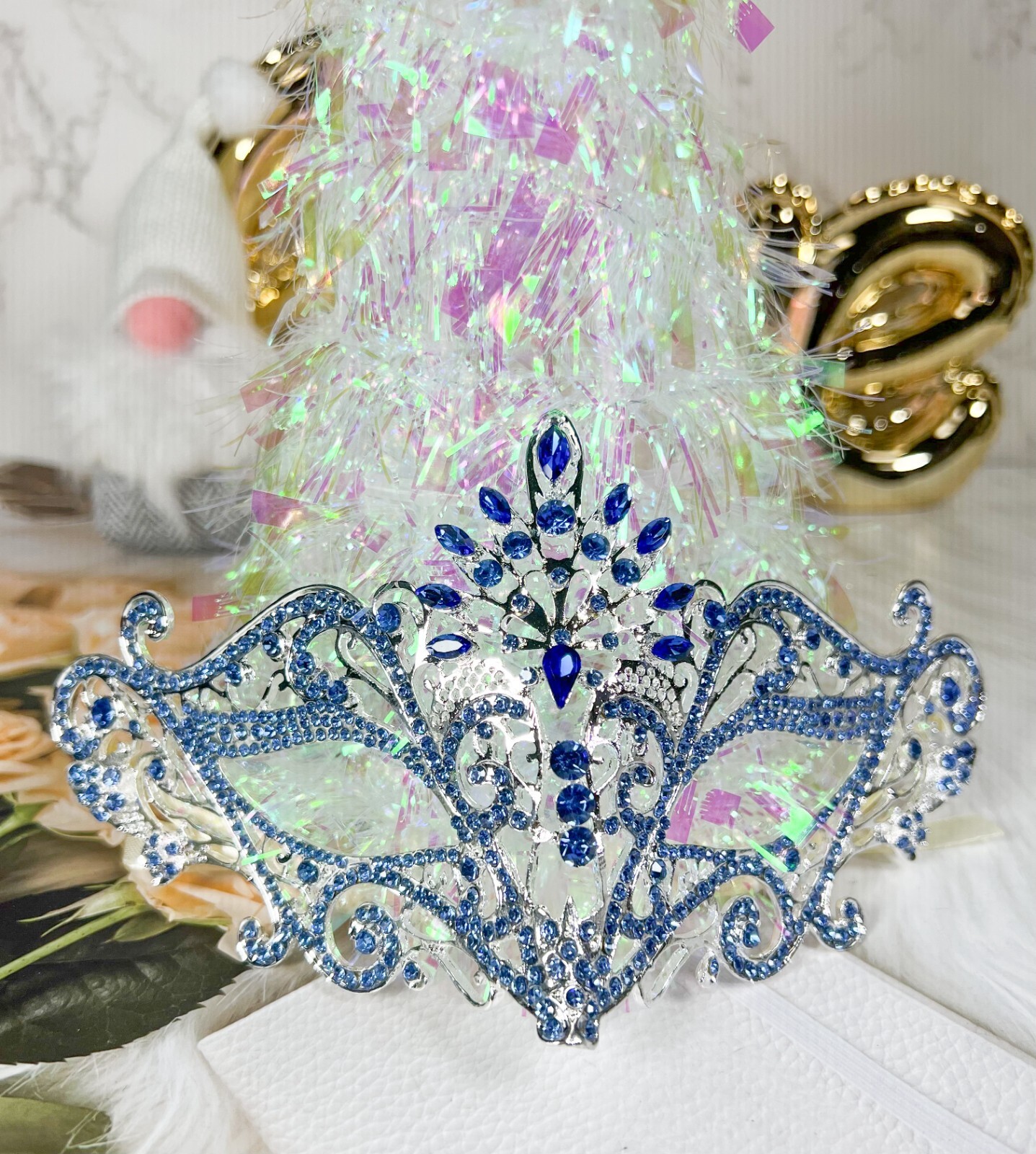 Masquerade Ball Party Mask, Venetian Silver Mask, Mardi Gras Parade Blue Mask