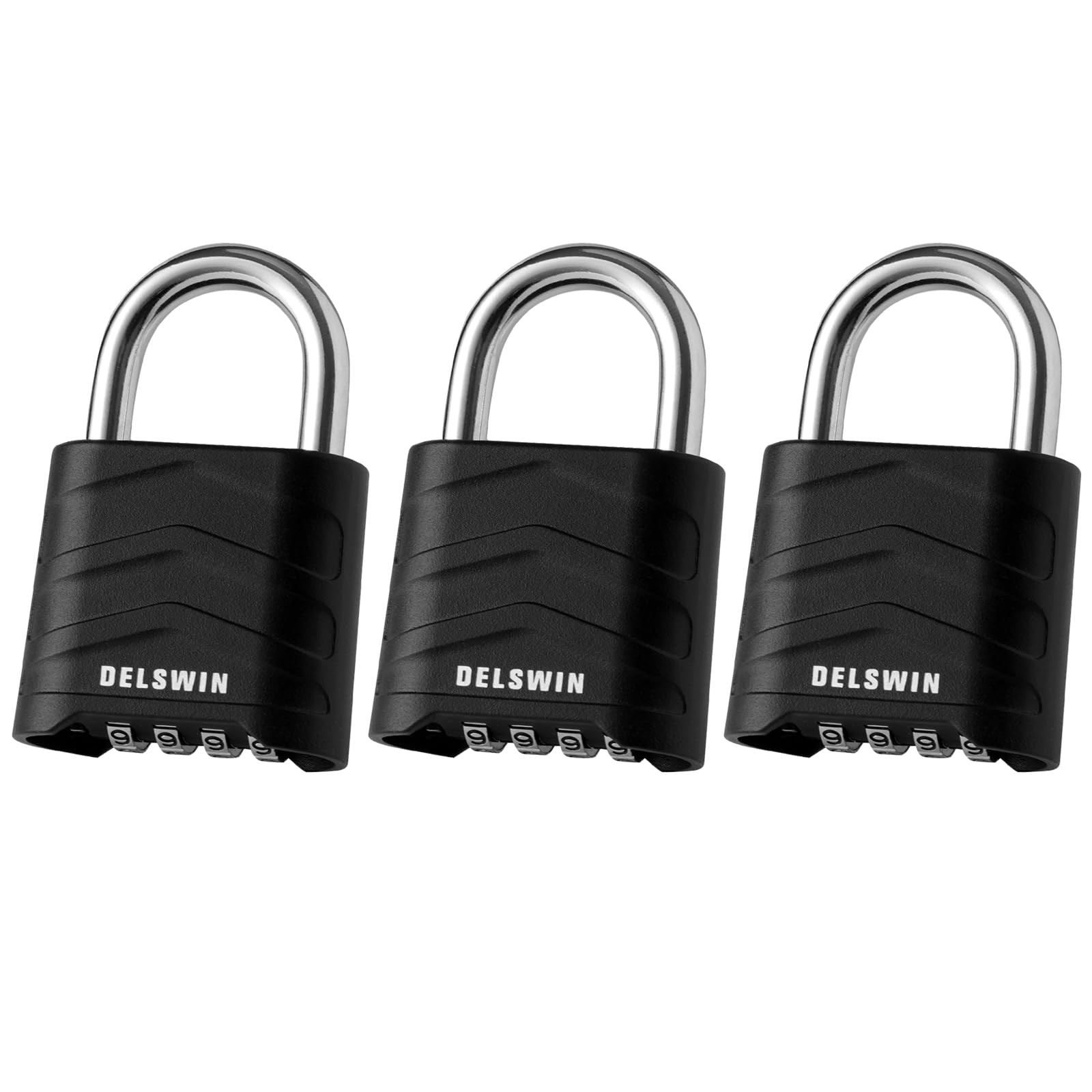 DELSWIN 3 Pack Large Combination Padlock - 4 Digit Resettable Combo Lock with Ha