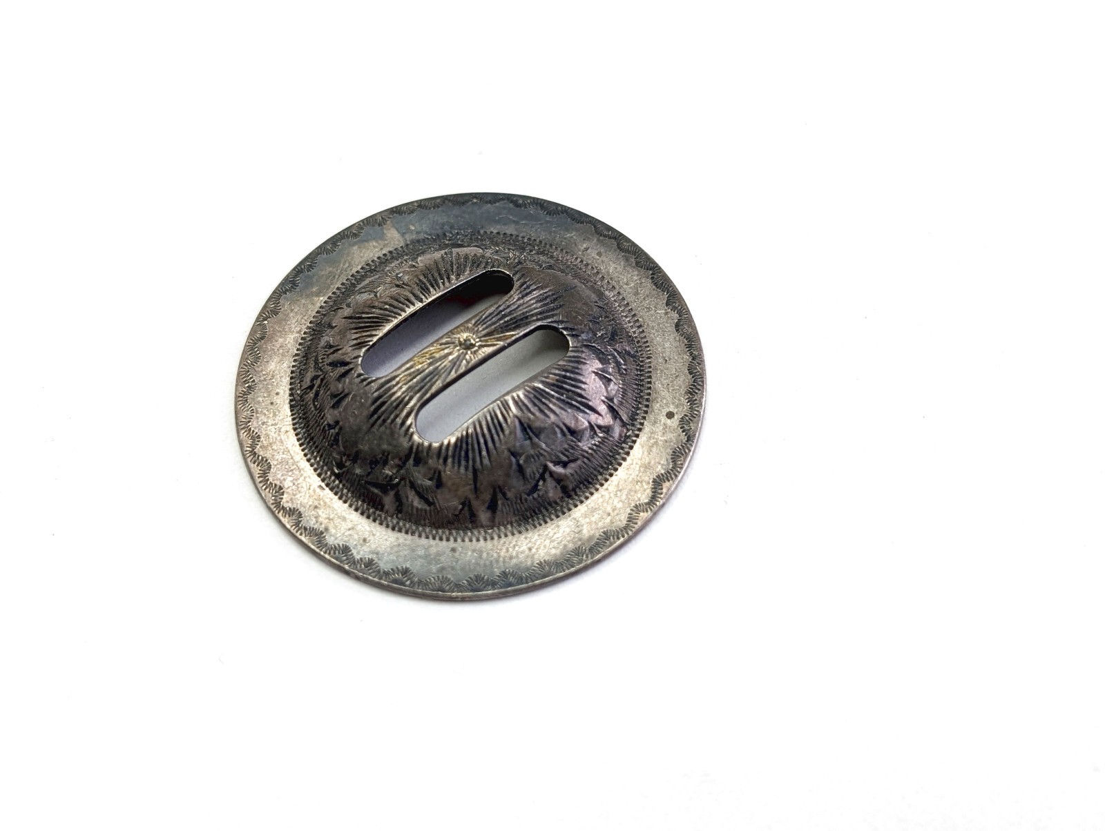 Antique Sterling Silver Hand Engraved Western Saddle Slotted Concho