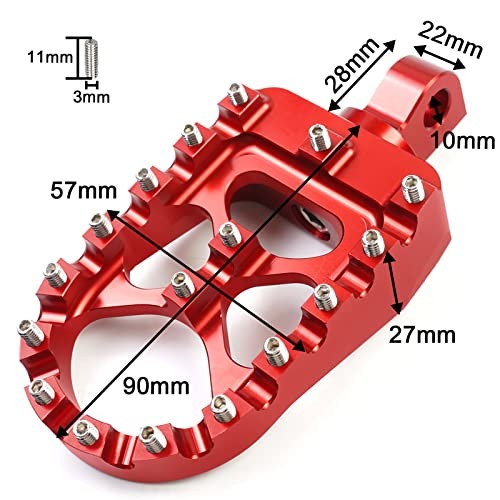 Red CNC Motorcycle Pegs - 360° Roating Aluminum - Wide Foot Pegs - Adjustable
