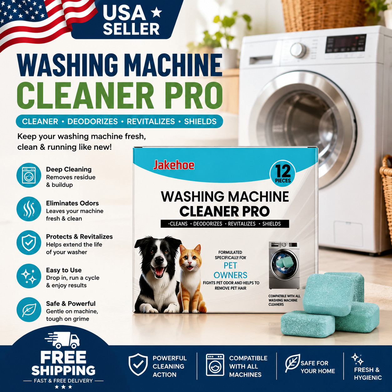 24 Pack Clean Washing Machine Cleaner Tablets  Deep Cleaning Tablets All Models