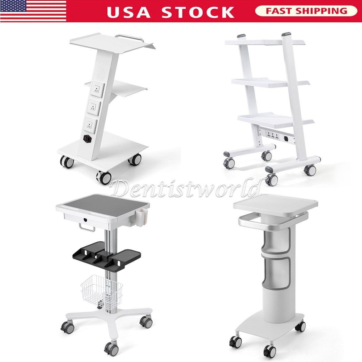 Dental Medical Mobile Trolley Cart Built-in Socket Cart 3 Layer Multi-Function