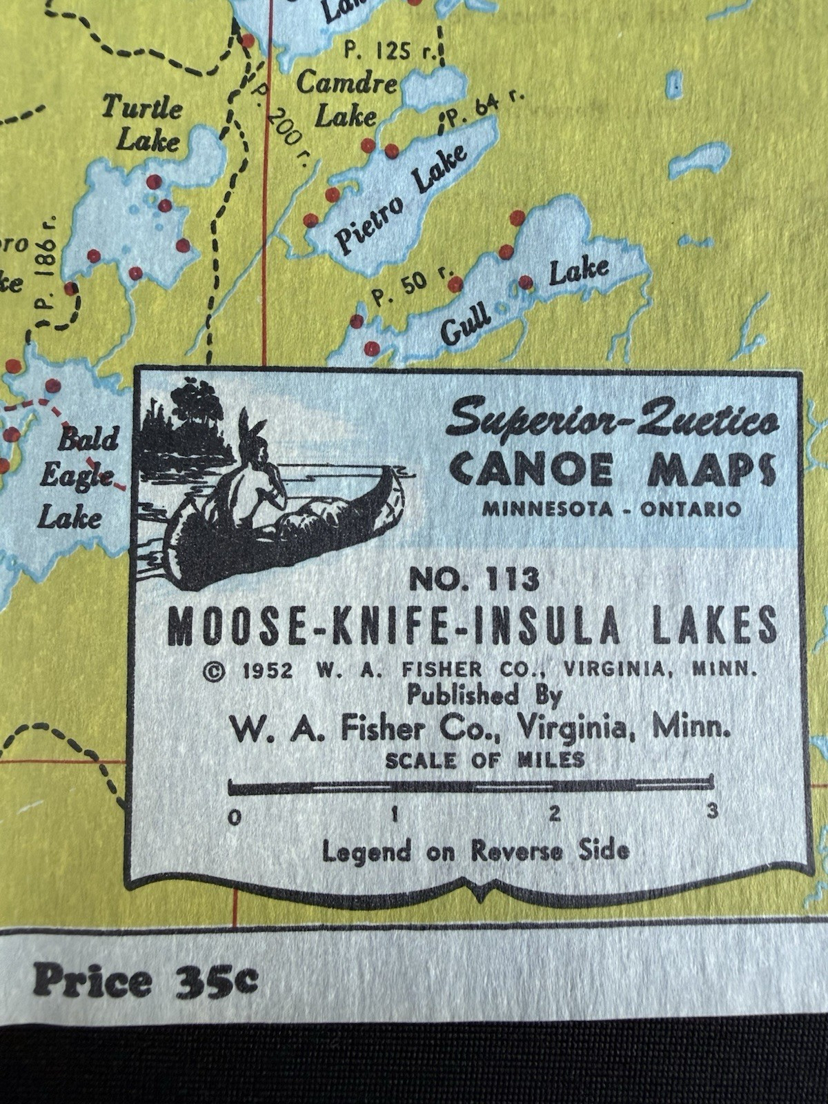Vintage Boundary Waters Canoe Map Moose Knife Insula Lakes MN Fisher 1952/1970