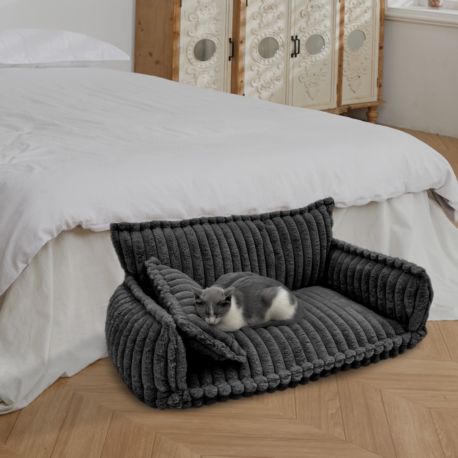 Pet Couch with Removable Washable Cover, Pet Couch Bed for Dog and Cat, Calming