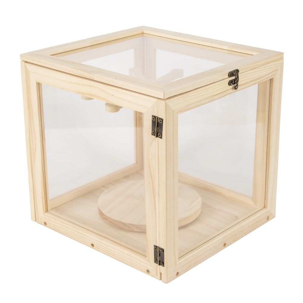 Rotating Clear Wooden Display Case Doll Hanging Storage Display Stand Dustproof