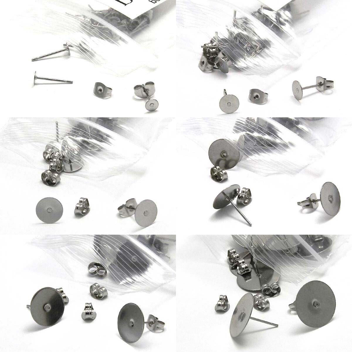 300 Silver Surgical Stainless Steel Flat Pad Post Earring Findings with Backs