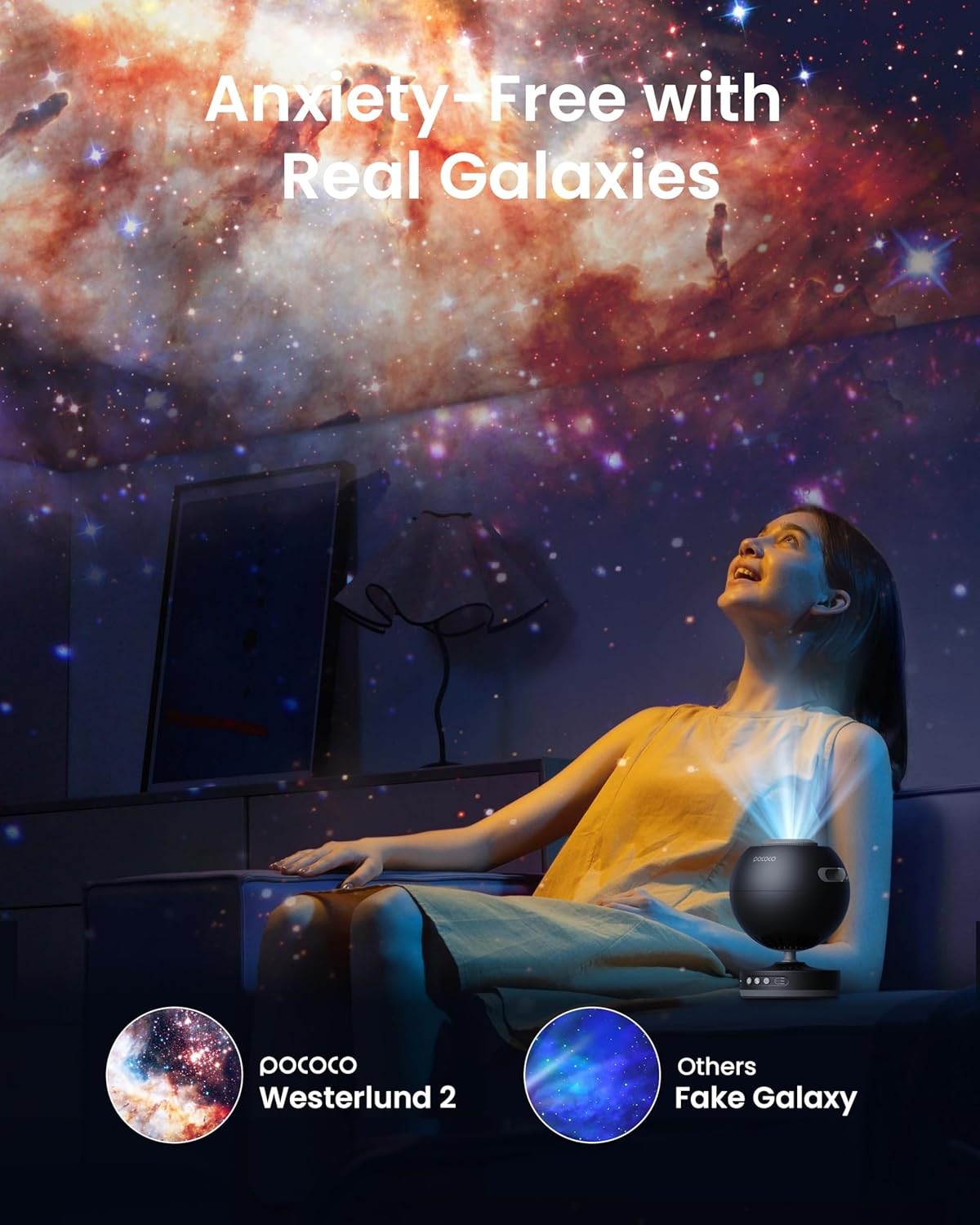 POCOCO Galaxy Star Projector for Bedroom with Replaceable Optical Film Discs