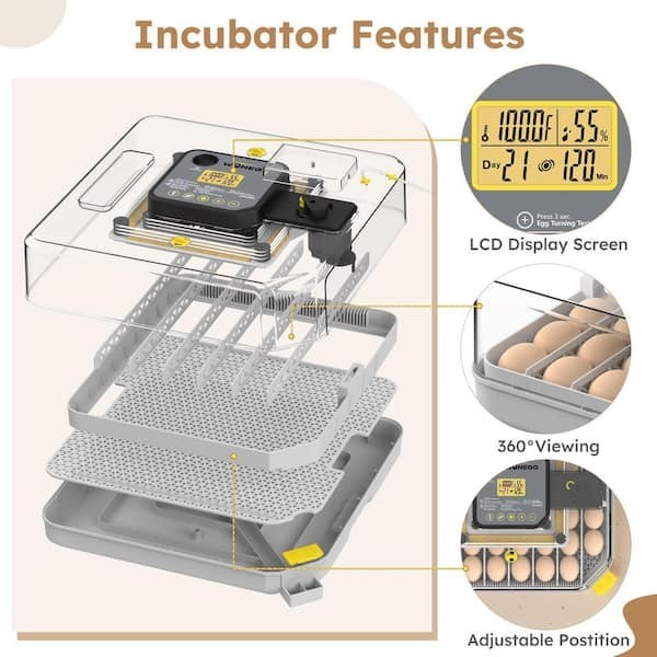 30 Egg Incubator with Humidity Display, Egg Candler