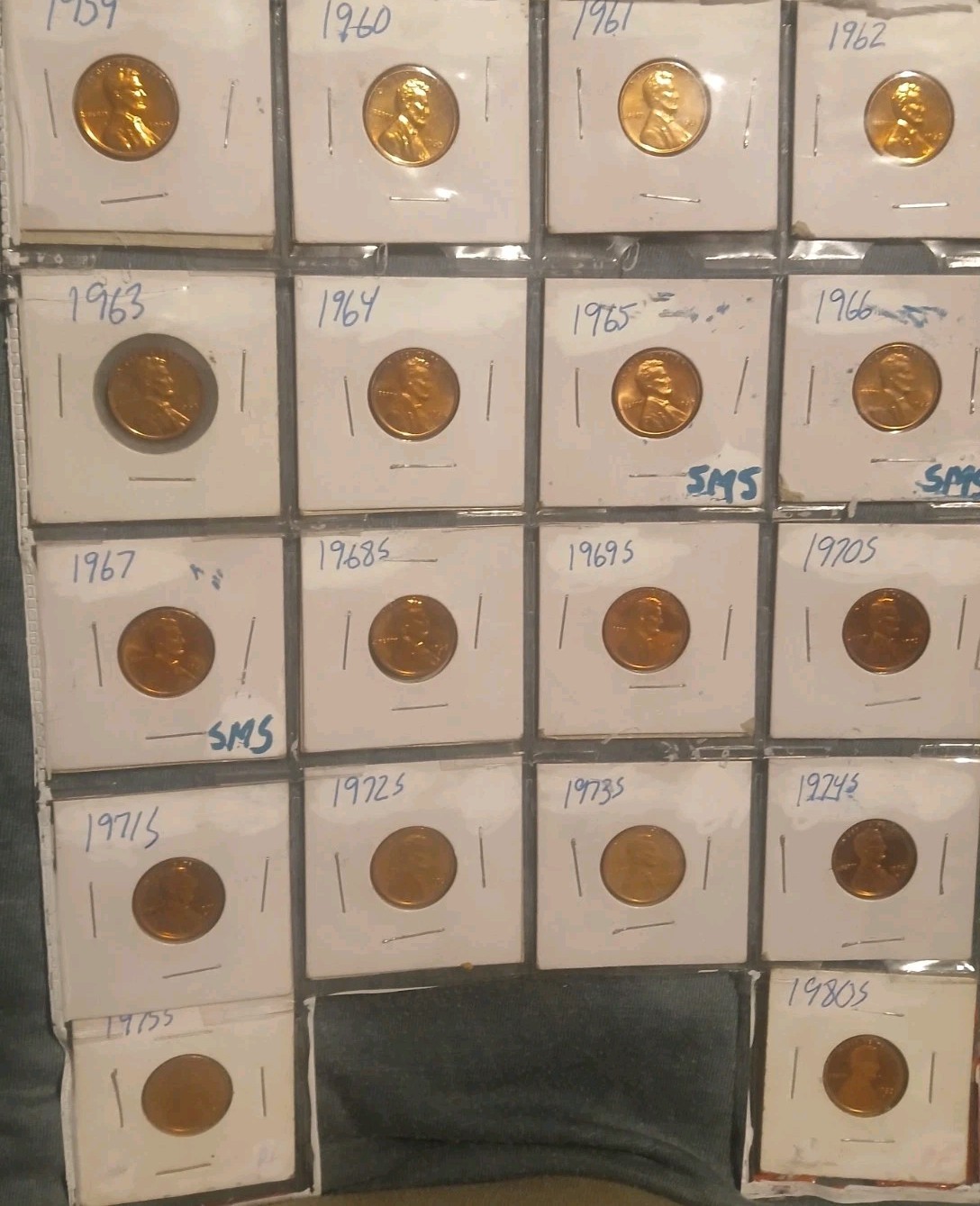 1959 - 1975 And 1980 Including SMS Lincoln Cent GEM BRILLIANT PF.  18 Coins  Set