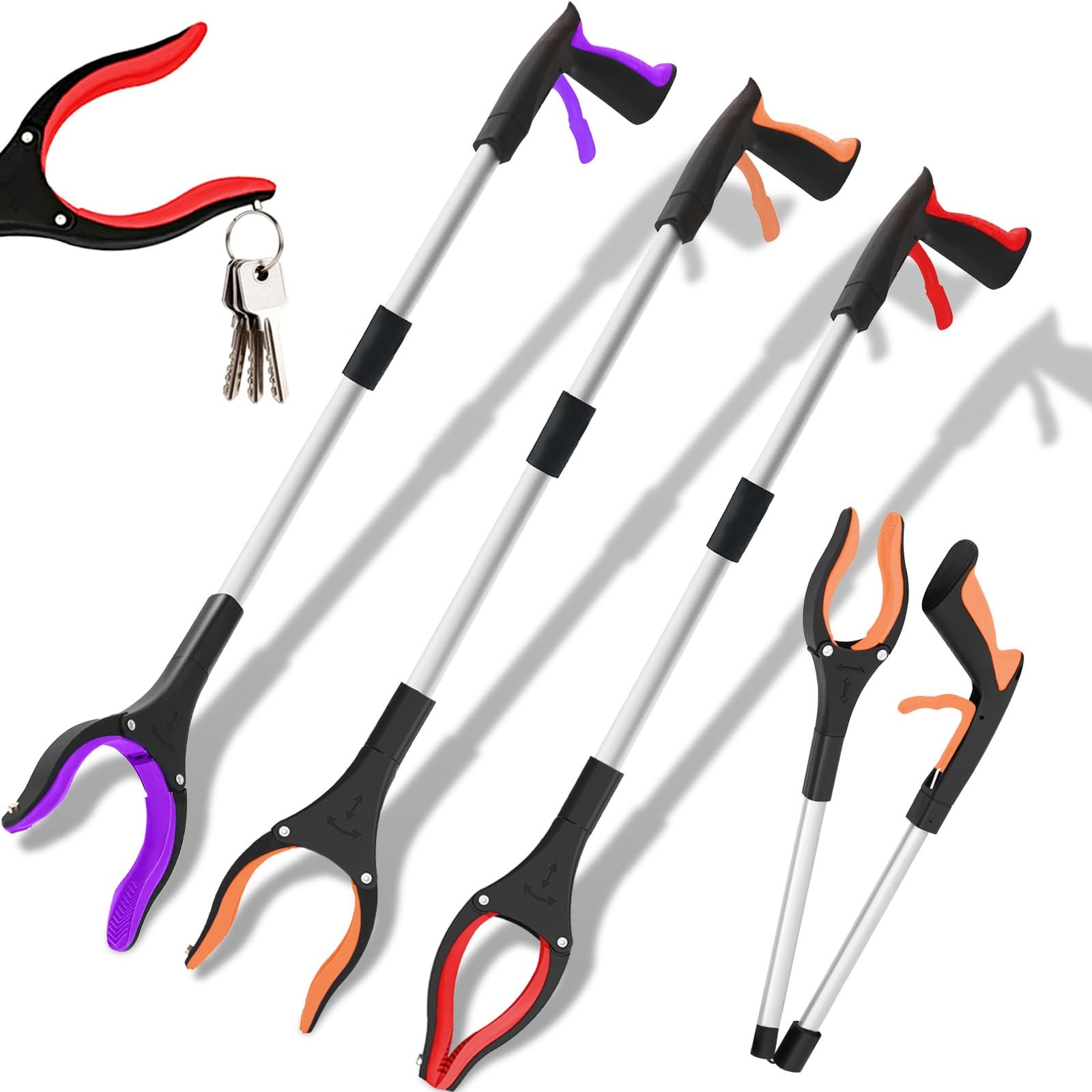 Grabber Reacher Tool 3 Pack 32 Inch Foldable Pick Up Stick Strong Grip