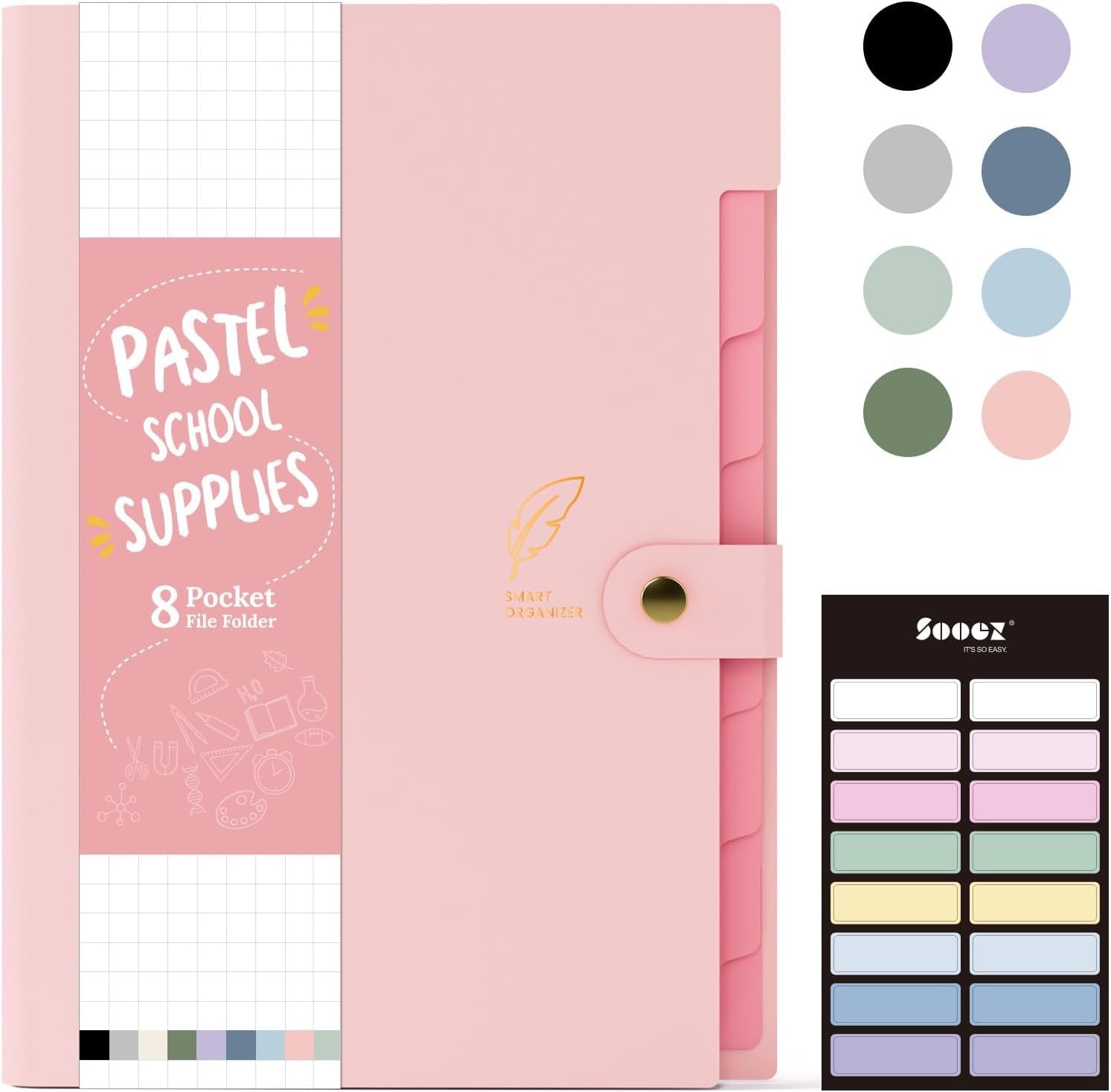 Aesthetic 8 Pocket Accordion File Organizer, Pastels Expanding File Folder for I