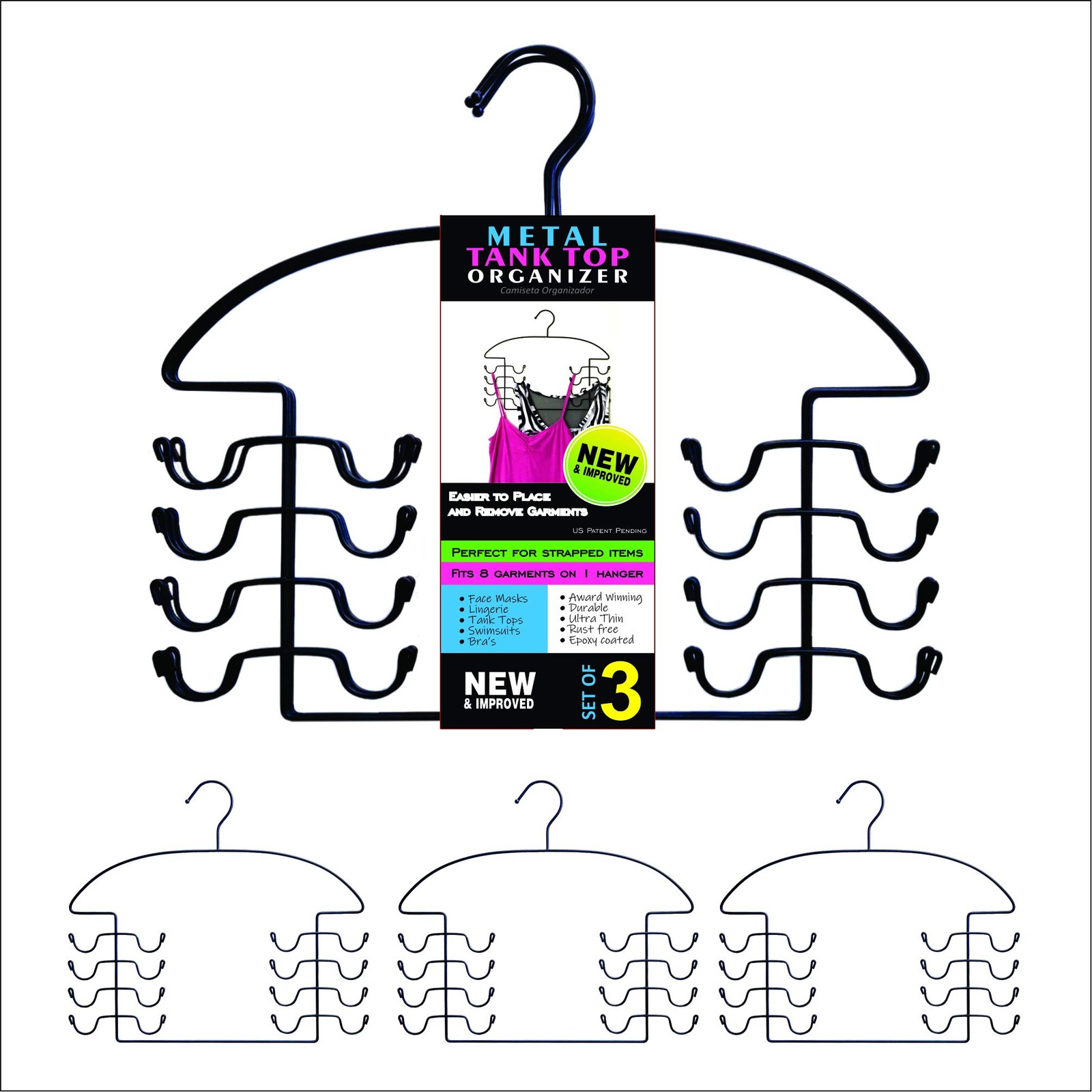 Organizer Hangers for Tank Tops, Bras & Camis by – USA Patented Steel 3-Piece...