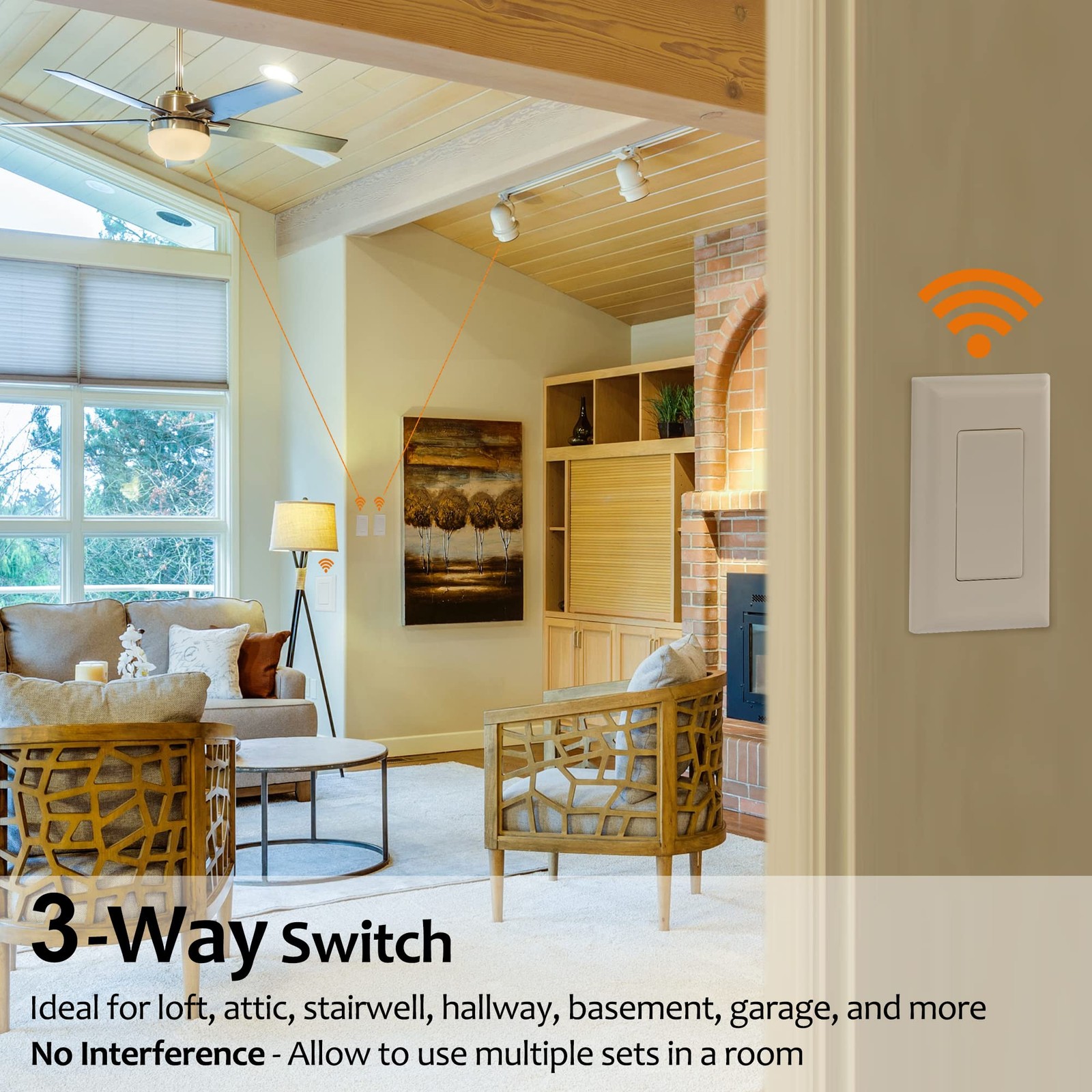Wireless Light Switch and Receiver Kit, 15A High Power, No Wiring, 100ft RF R...