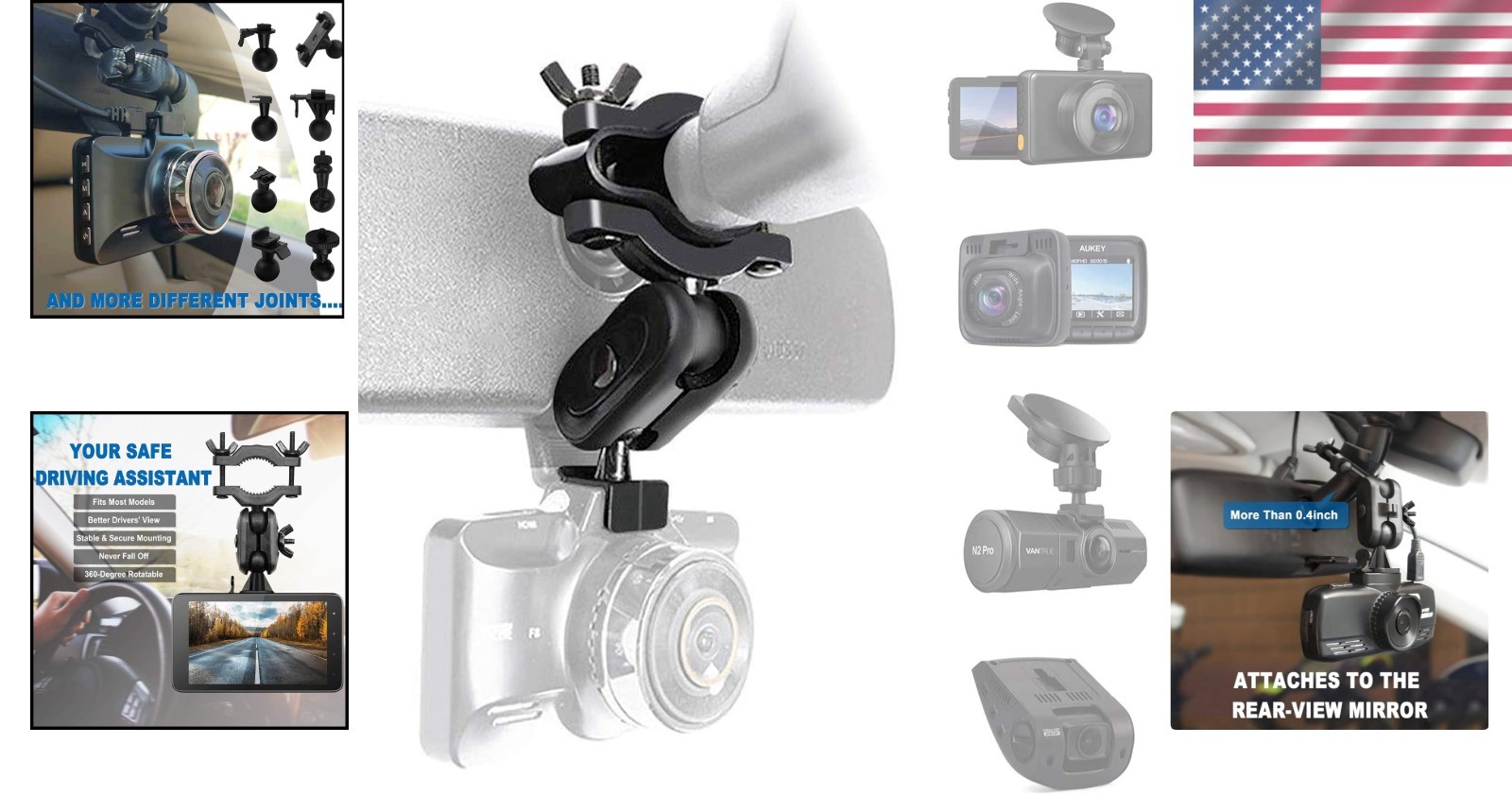 16-Piece Adjustable Dash Cam Mount Kit - Secure & Versatile Vehicle Solution
