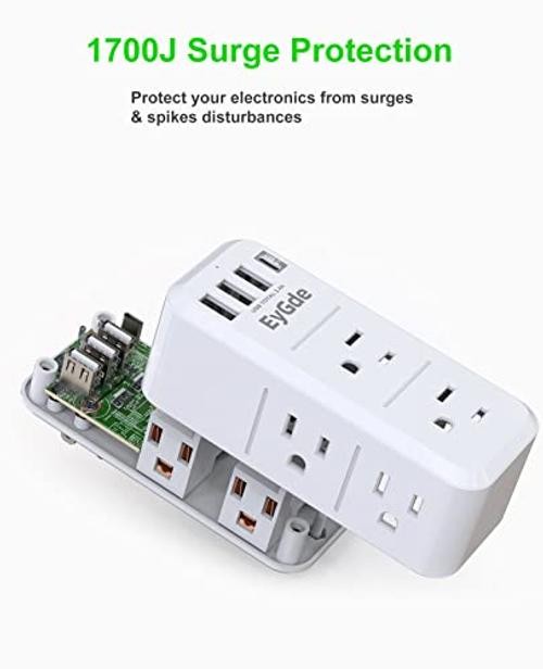 Multi Plug Outlet Extender Surge Protector 1700J, Wall Power Strip with 1 Pack