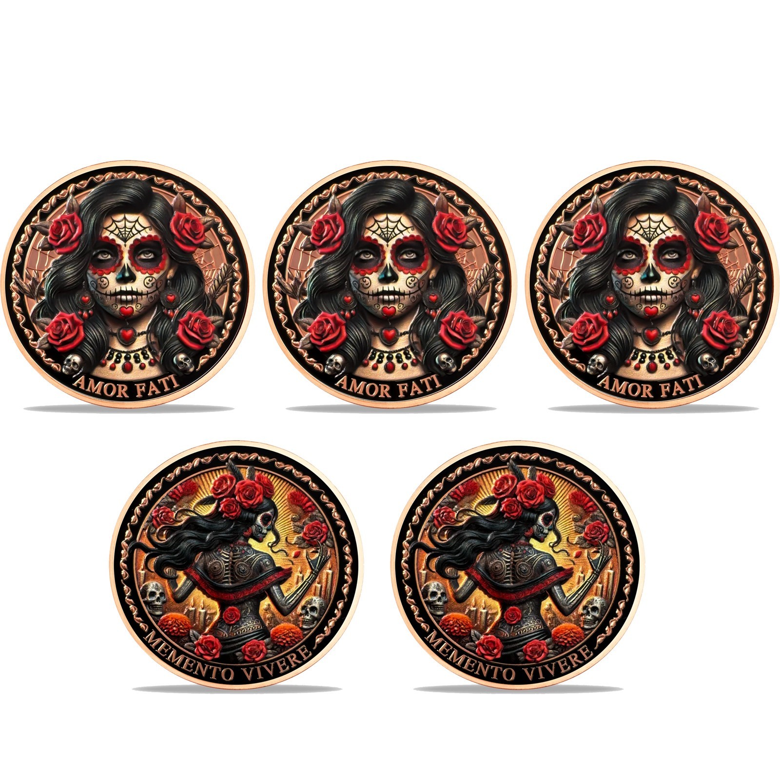 5pcs Rose Woman Skull Memento Mori Coin Stoic Reminder Token EDC Challenge Coin